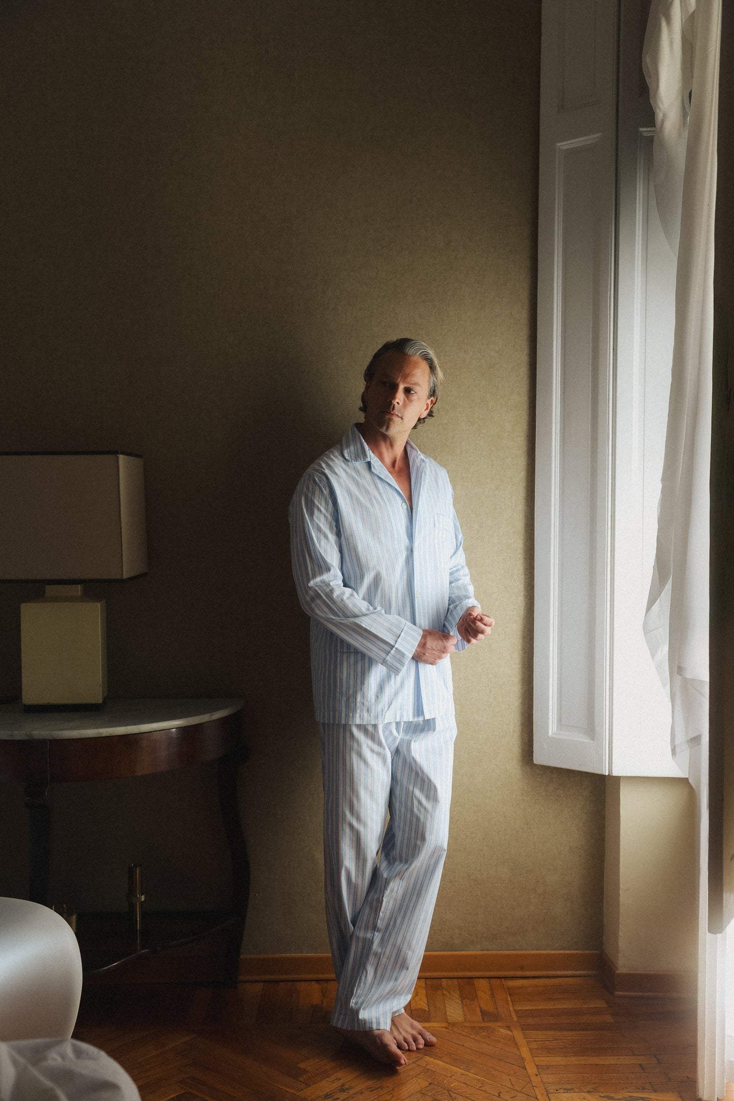 Olle Poplin Pyjama - White/Light Blue Berg & Berg