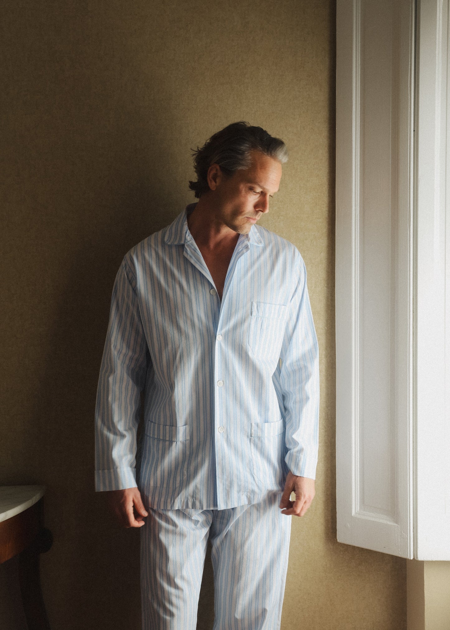 Olle Poplin Pyjama - White/Light Blue Berg & Berg