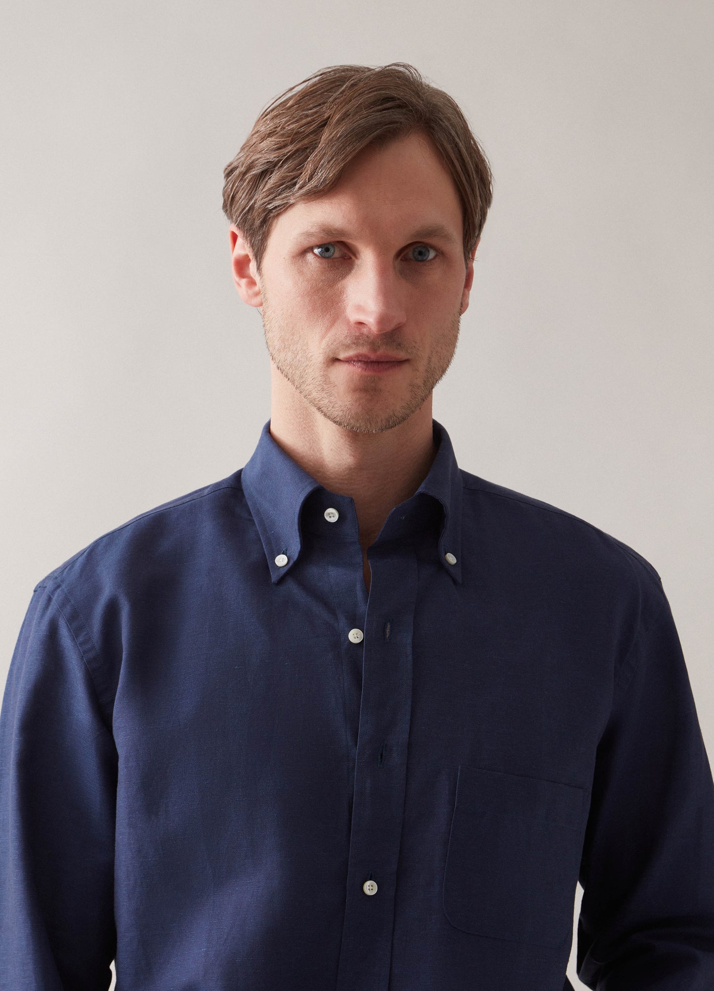 Ferdinand Cotton/Linen Button Down Shirt - Navy Berg & Berg