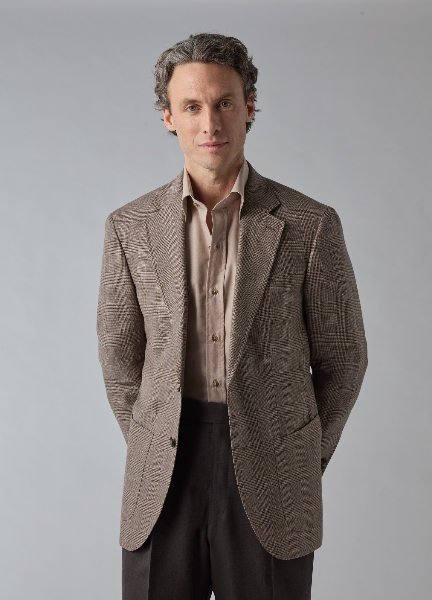 Don Sport Wool/Linen Glencheck Jacket - Brown/Beige | Berg & Berg