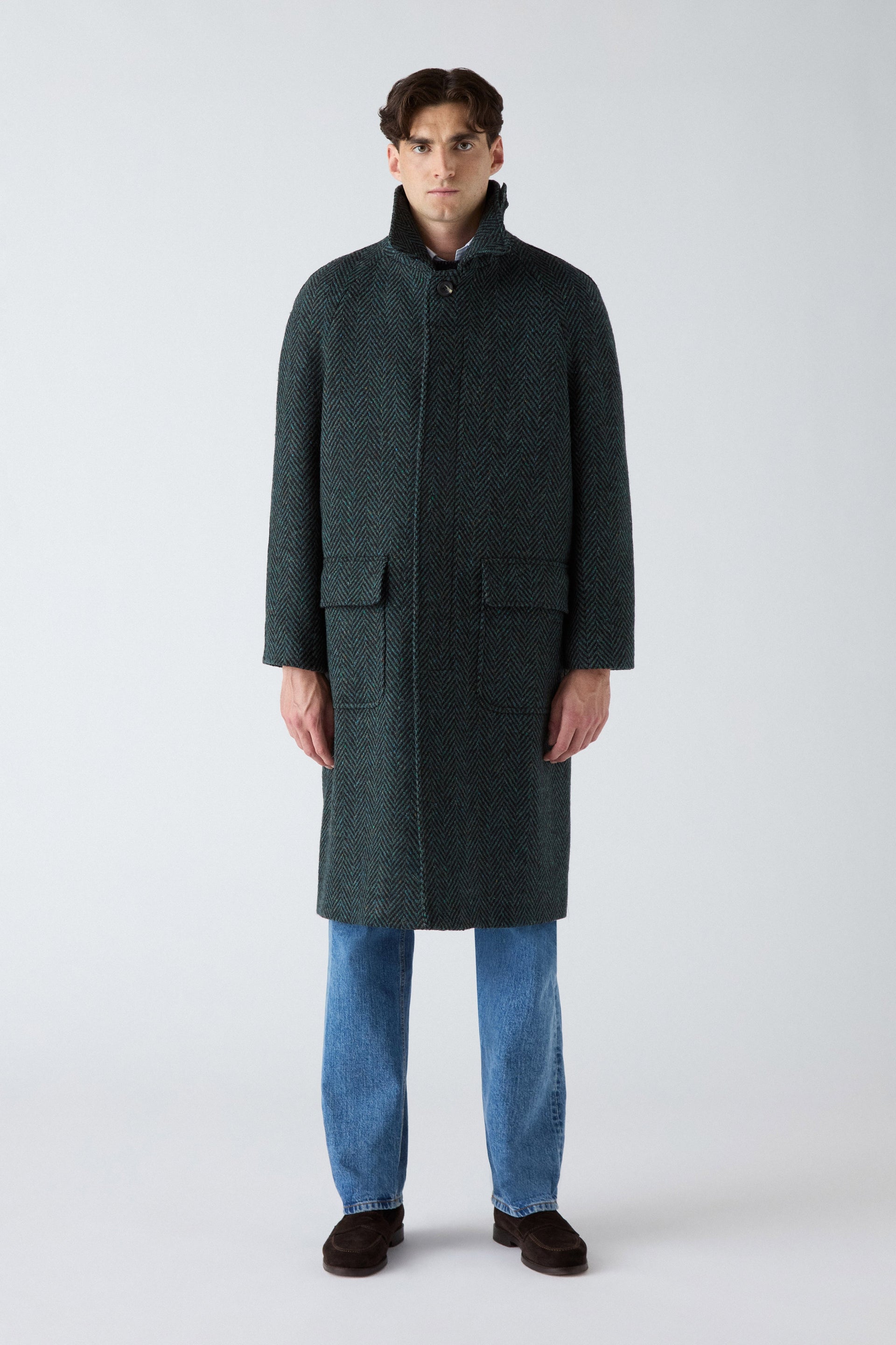 Nelson Tweed Raglan Coat - Blue | Berg & Berg