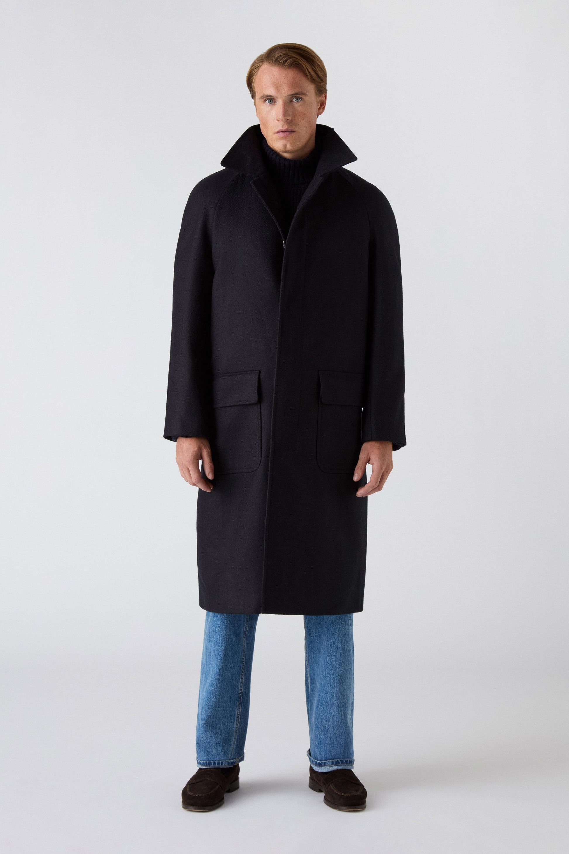 Nelson Tweed Raglan Coat - Navy | Berg & Berg