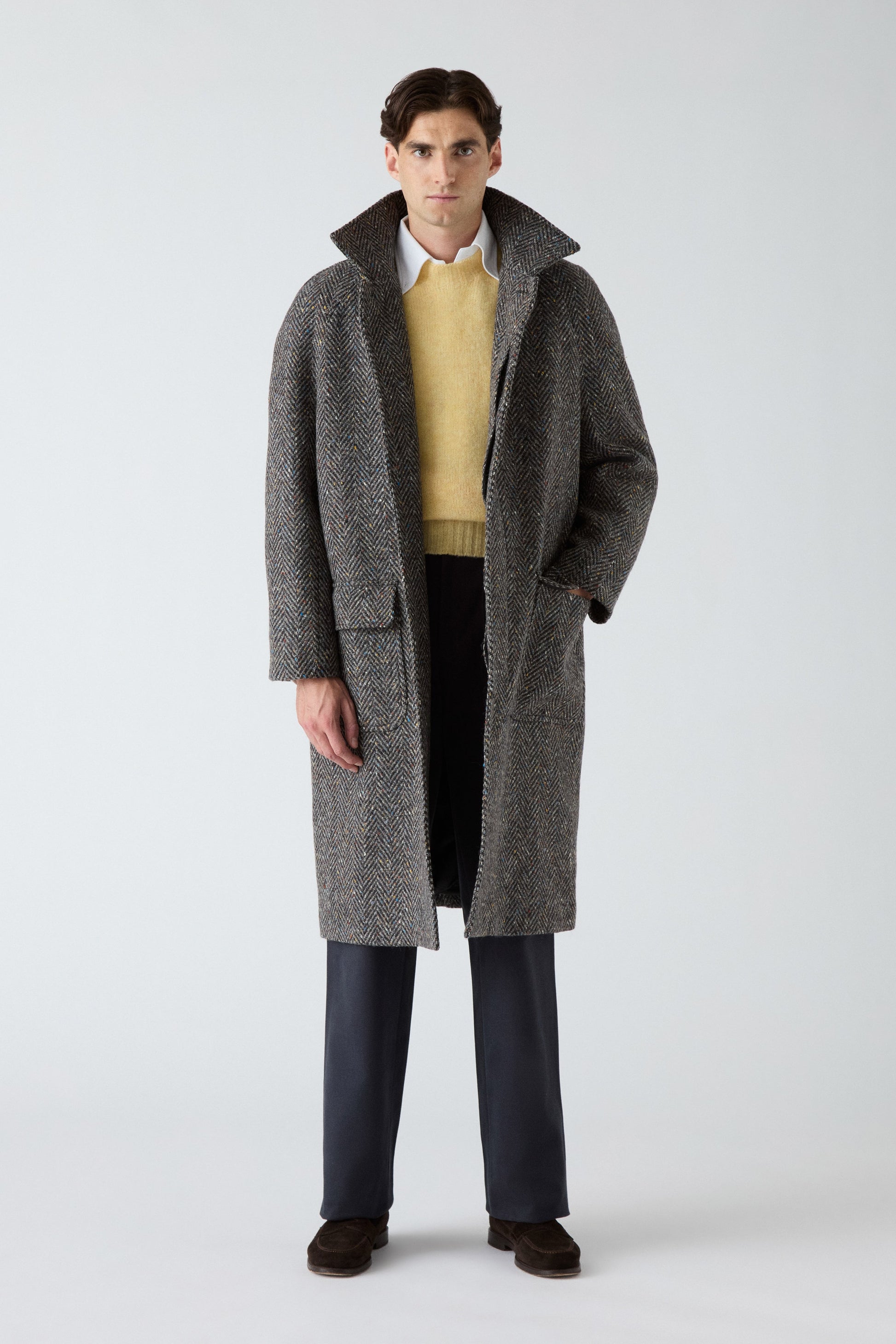 Nelson Tweed Raglan Coat - Dark Grey/Multicolour | Berg & Berg