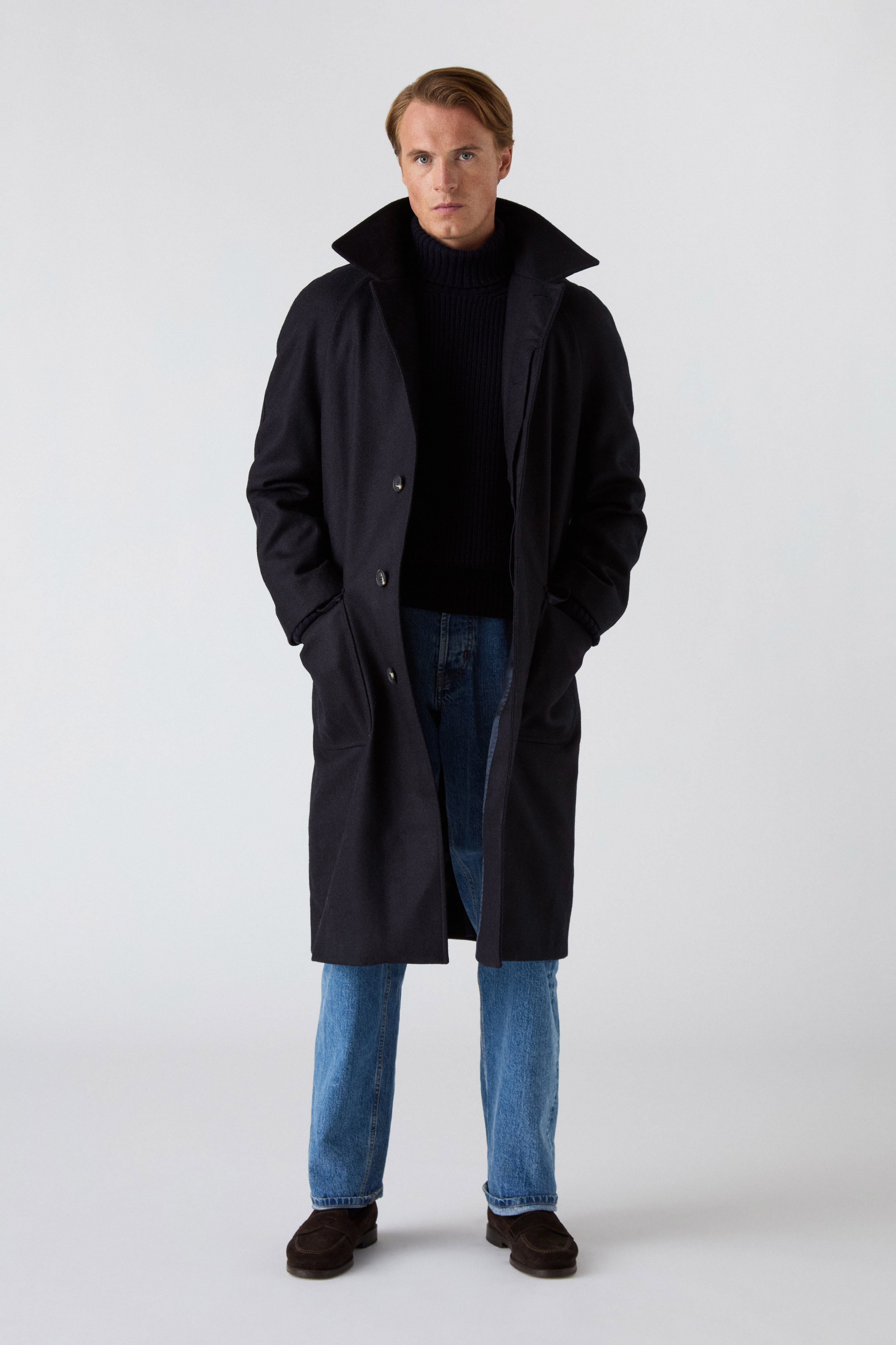 Nelson Tweed Raglan Coat - Navy | Berg & Berg