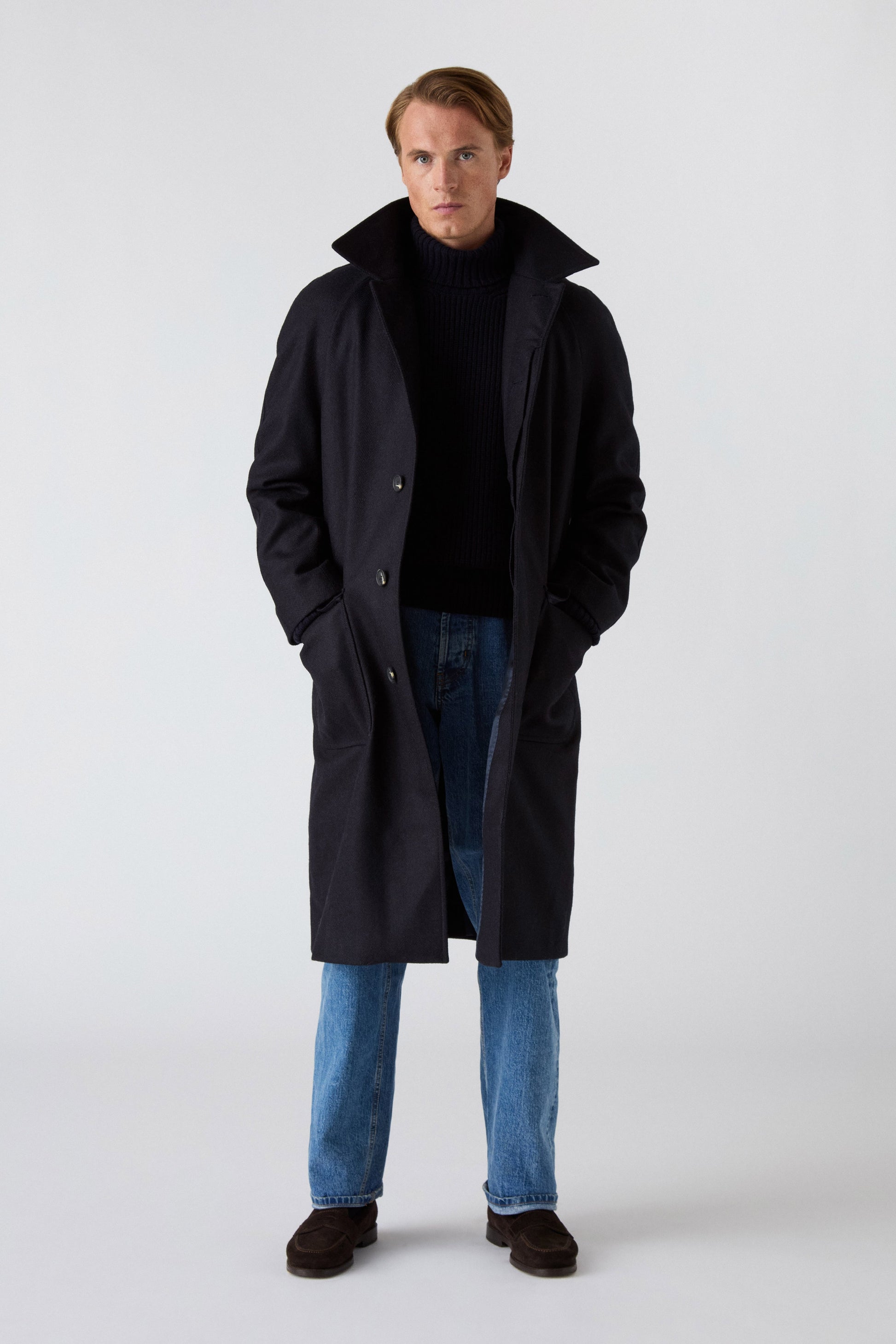 Nelson Tweed Raglan Coat - Navy | Berg & Berg