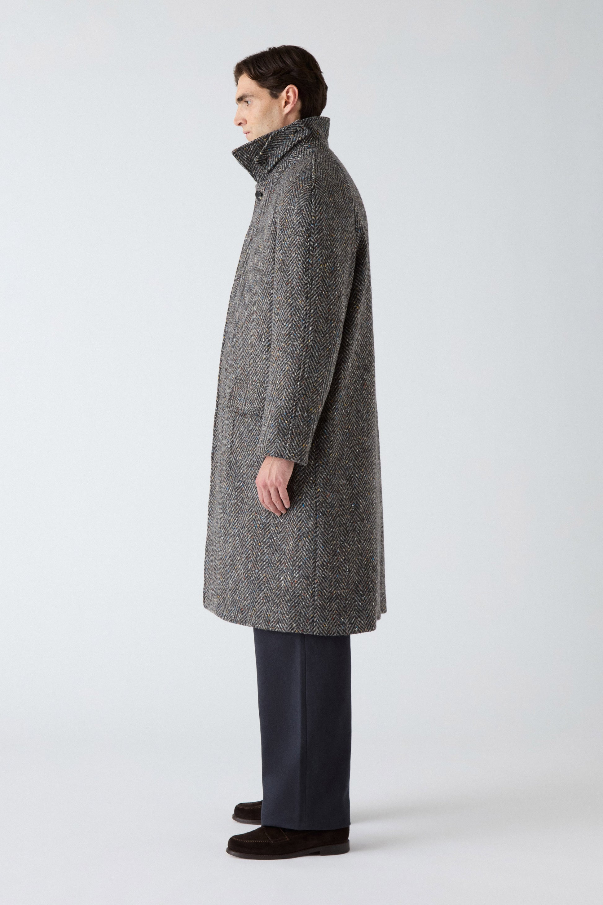 Nelson Tweed Raglan Coat - Dark Grey/Multicolour | Berg & Berg