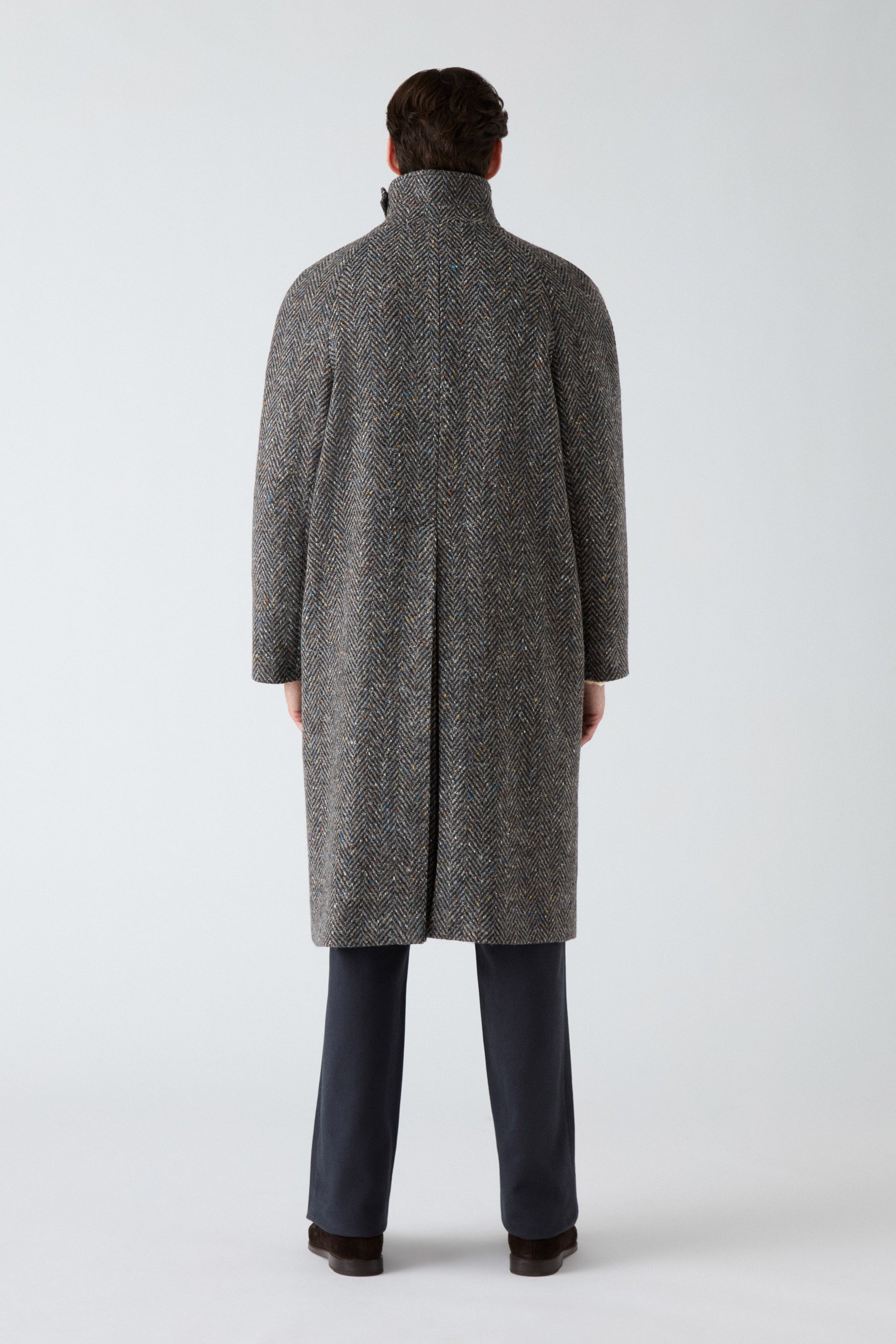 Nelson Tweed Raglan Coat - Dark Grey/Multicolour | Berg & Berg