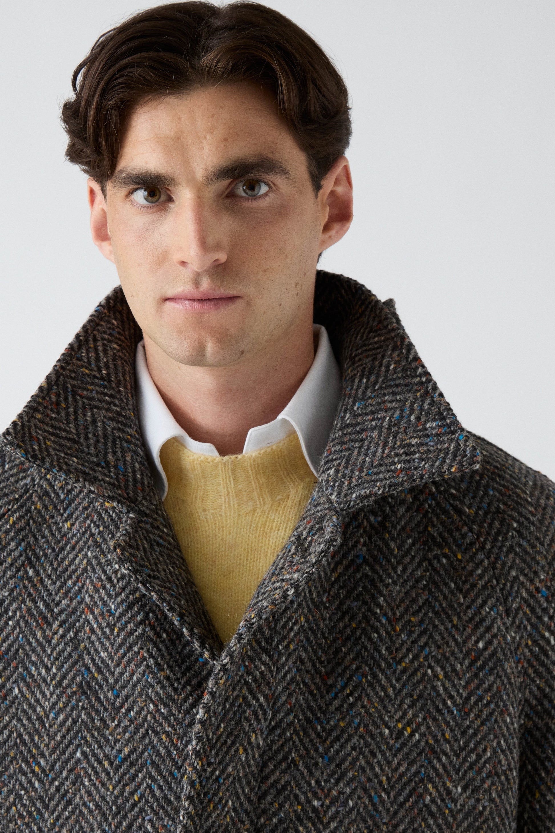 Nelson Tweed Raglan Coat - Dark Grey/Multicolour | Berg & Berg