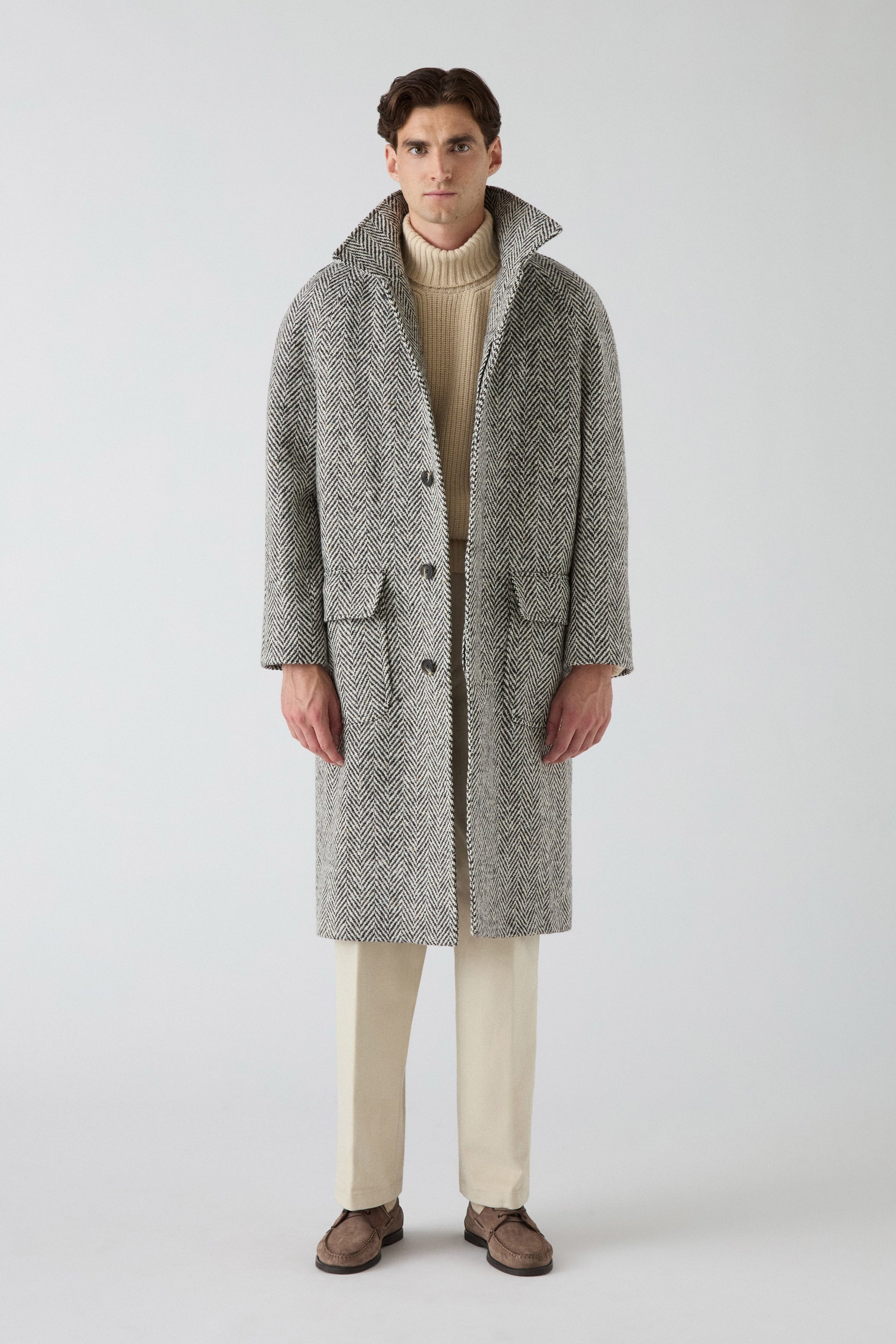 Nelson Tweed Raglan Coat - Charcoal/Cream Berg & Berg