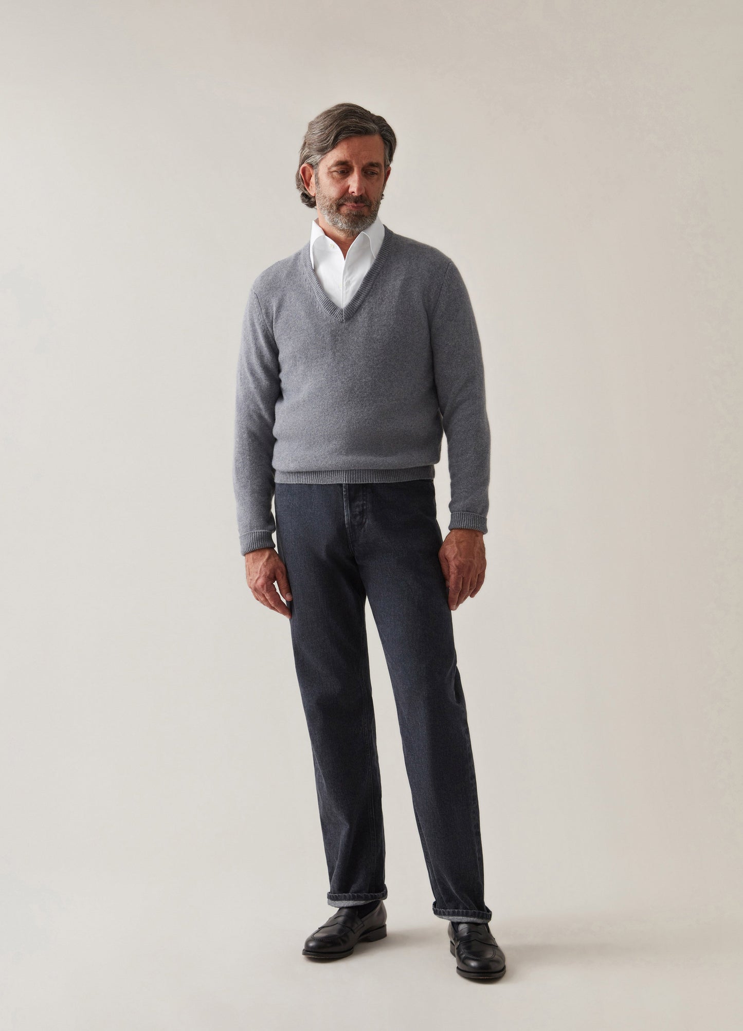 Björn V-Neck Sweater - Mid Grey Berg & Berg