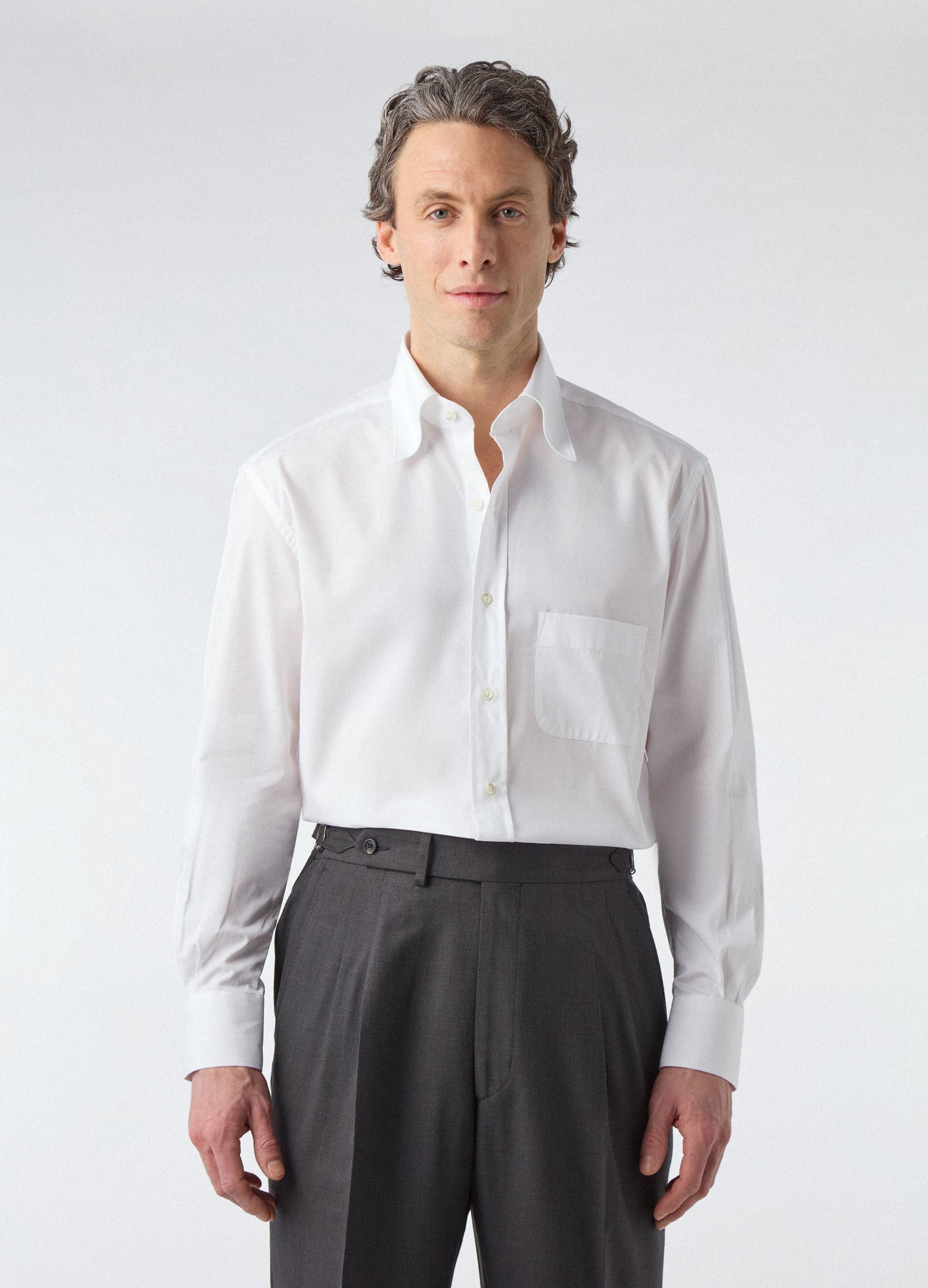 Fabian Poplin Turndown Collar Shirt - White | Berg & Berg
