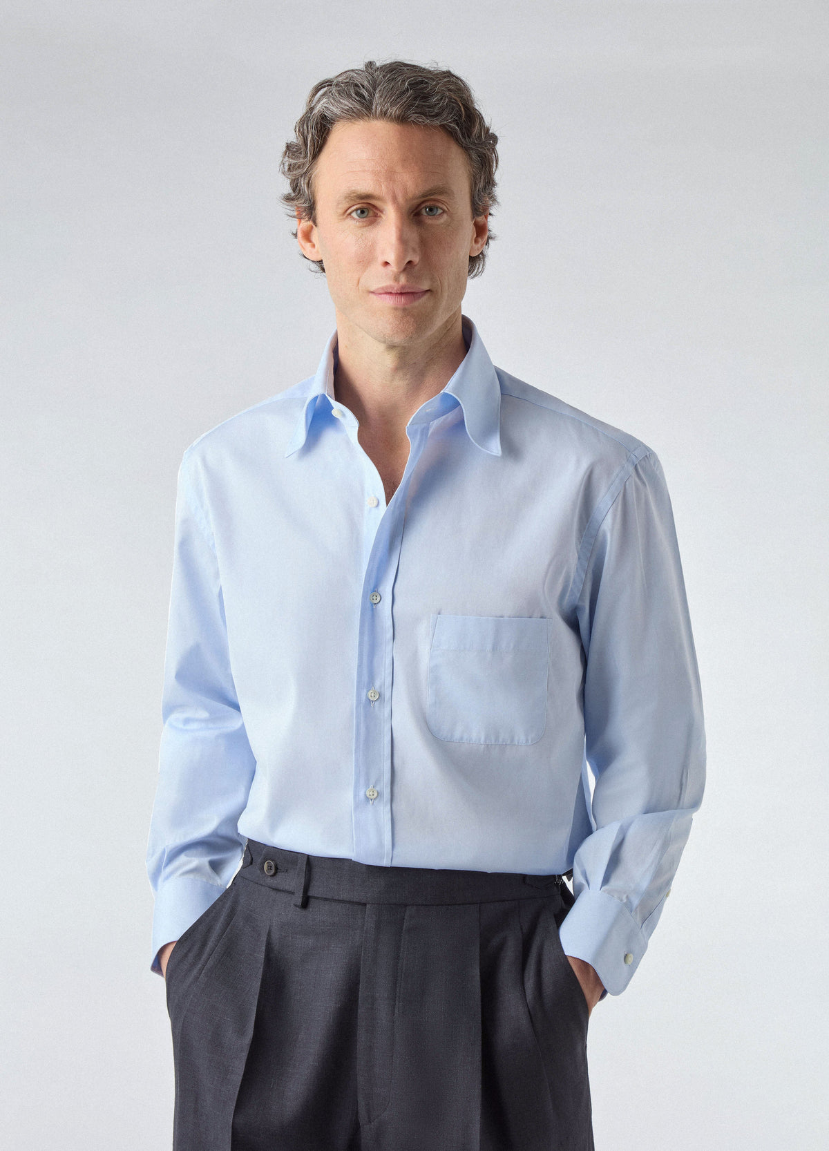 Fabian Poplin Turndown Collar Shirt - Light Blue | Berg & Berg