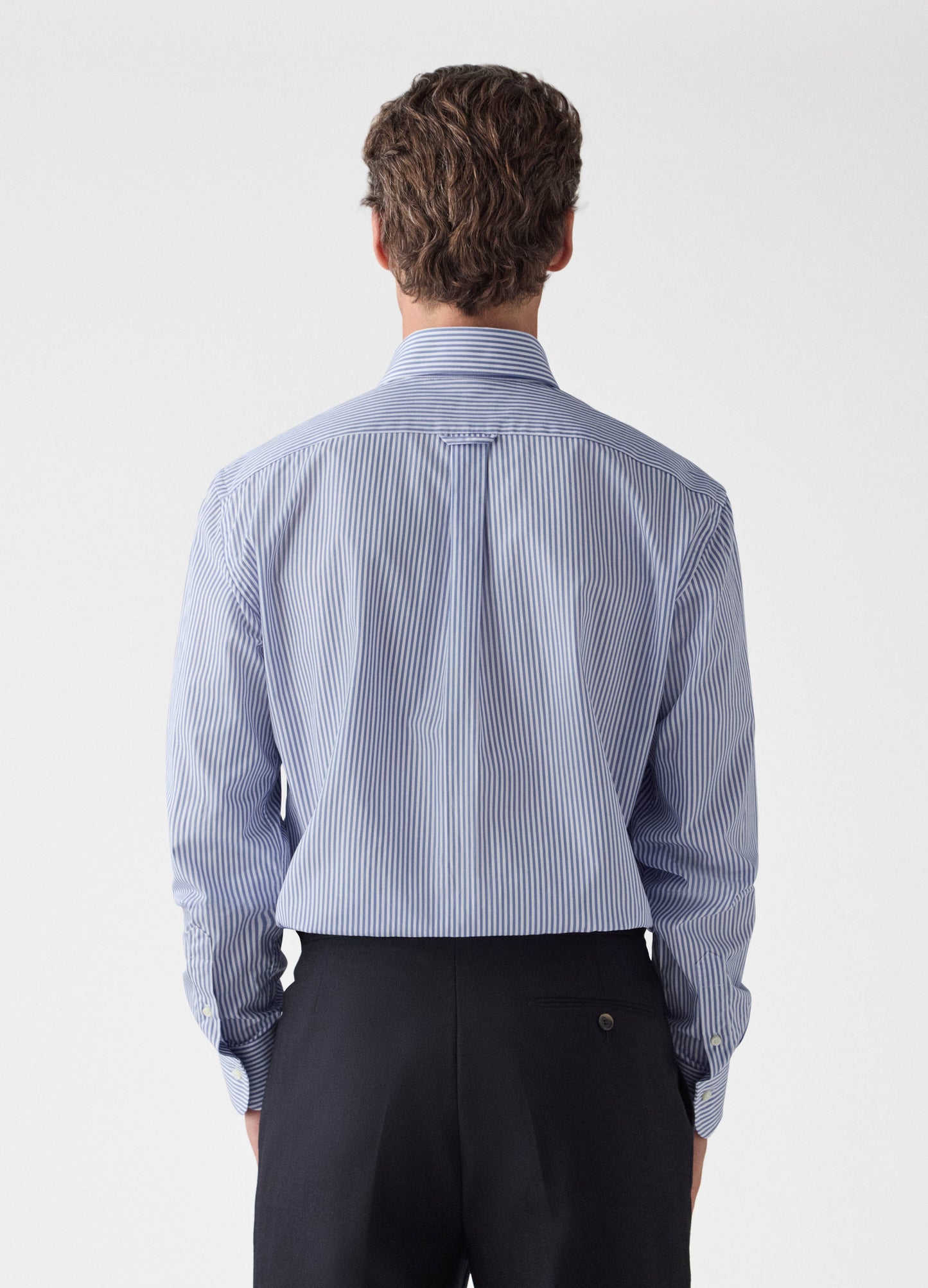 Fabian Poplin Turndown Collar Shirt - White/Blue Berg & Berg