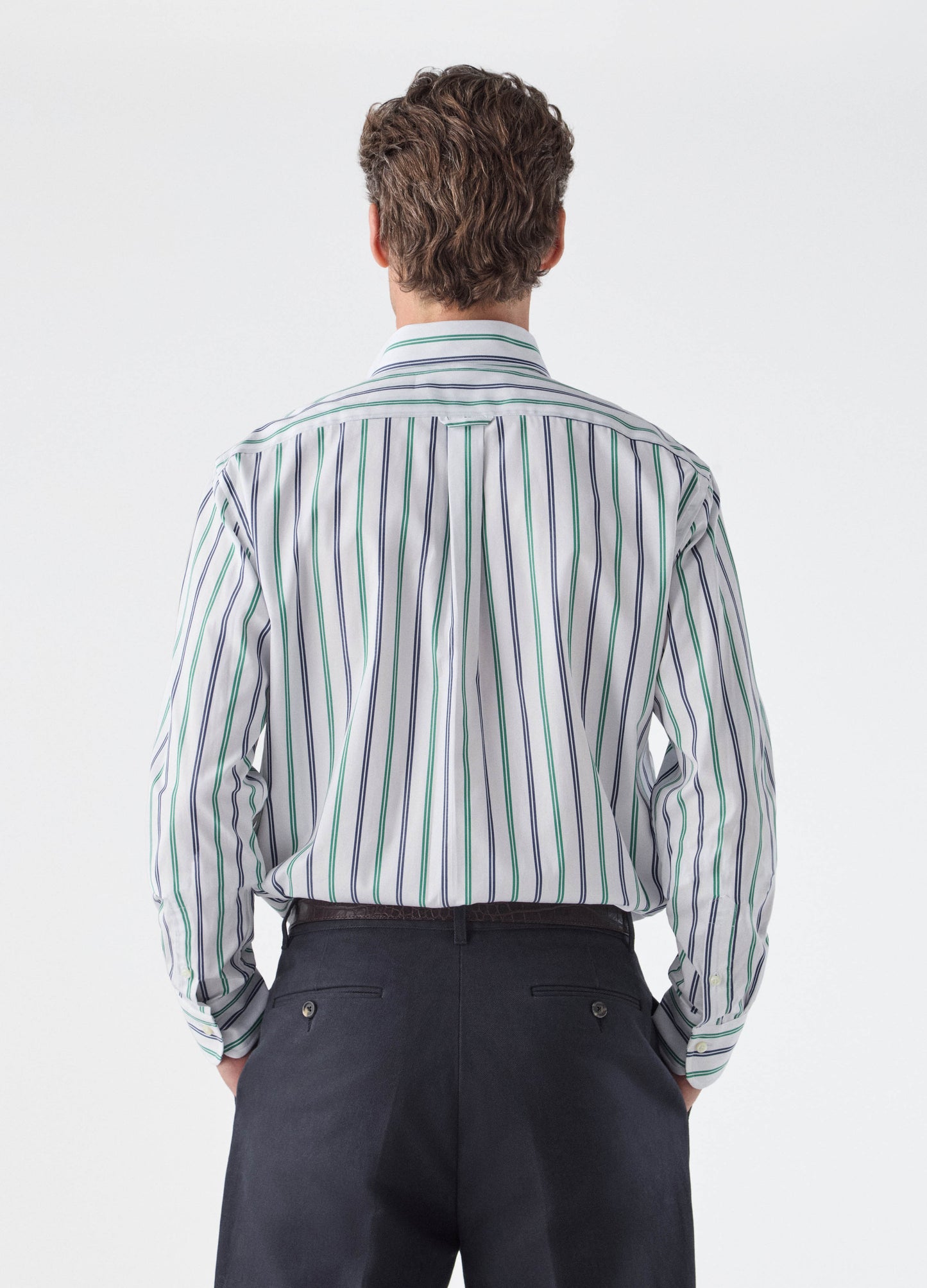 Fabian Poplin Turndown Collar Shirt - Blue/Green/White Berg & Berg