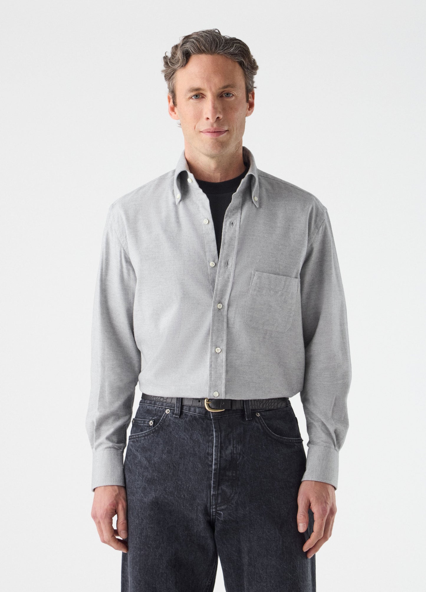Ferdinand Cotton/Cashmere Button Down Shirt - Light Grey Berg & Berg