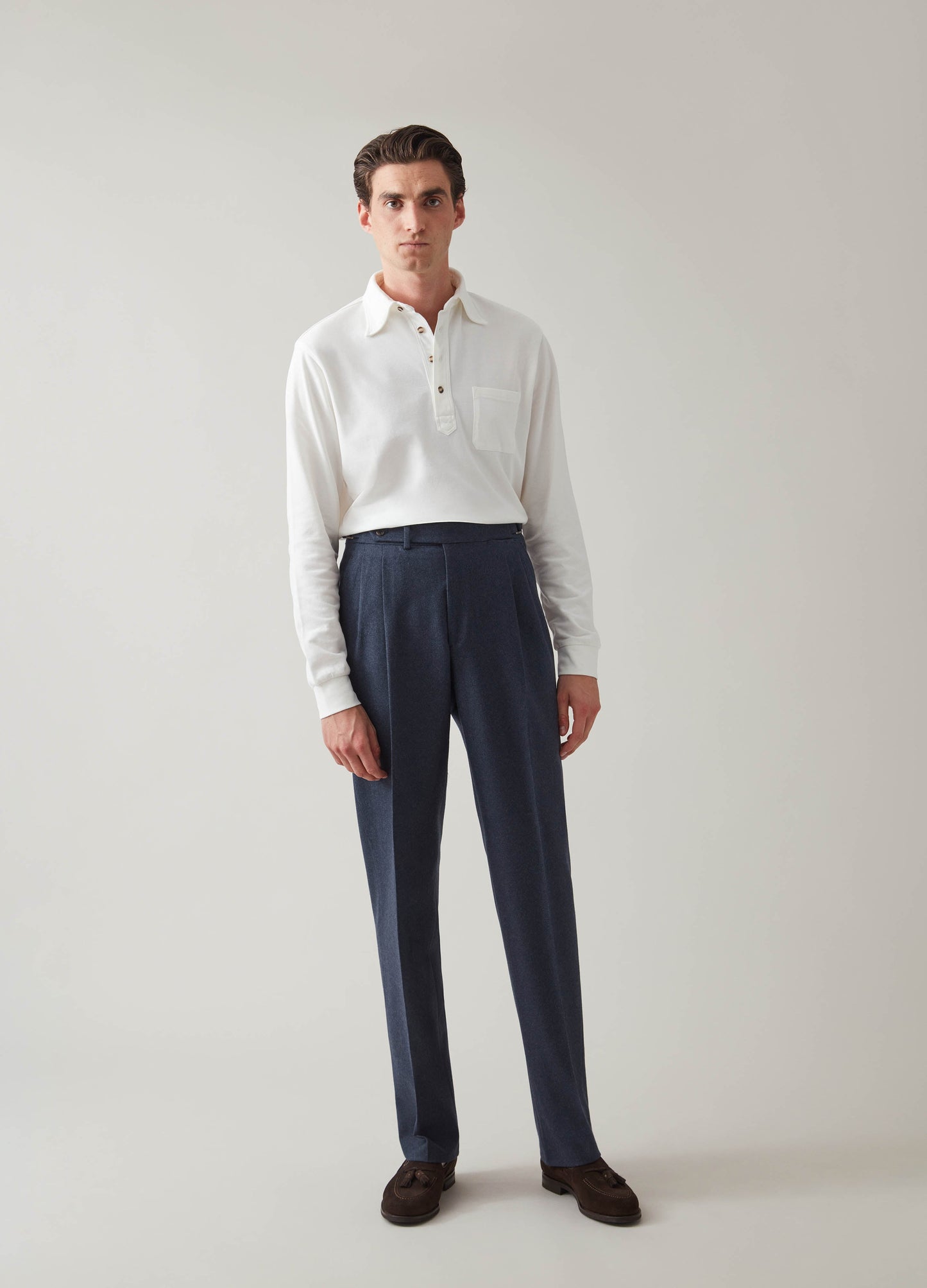 Teddy Long Sleeve Polo Shirt - White Berg & Berg