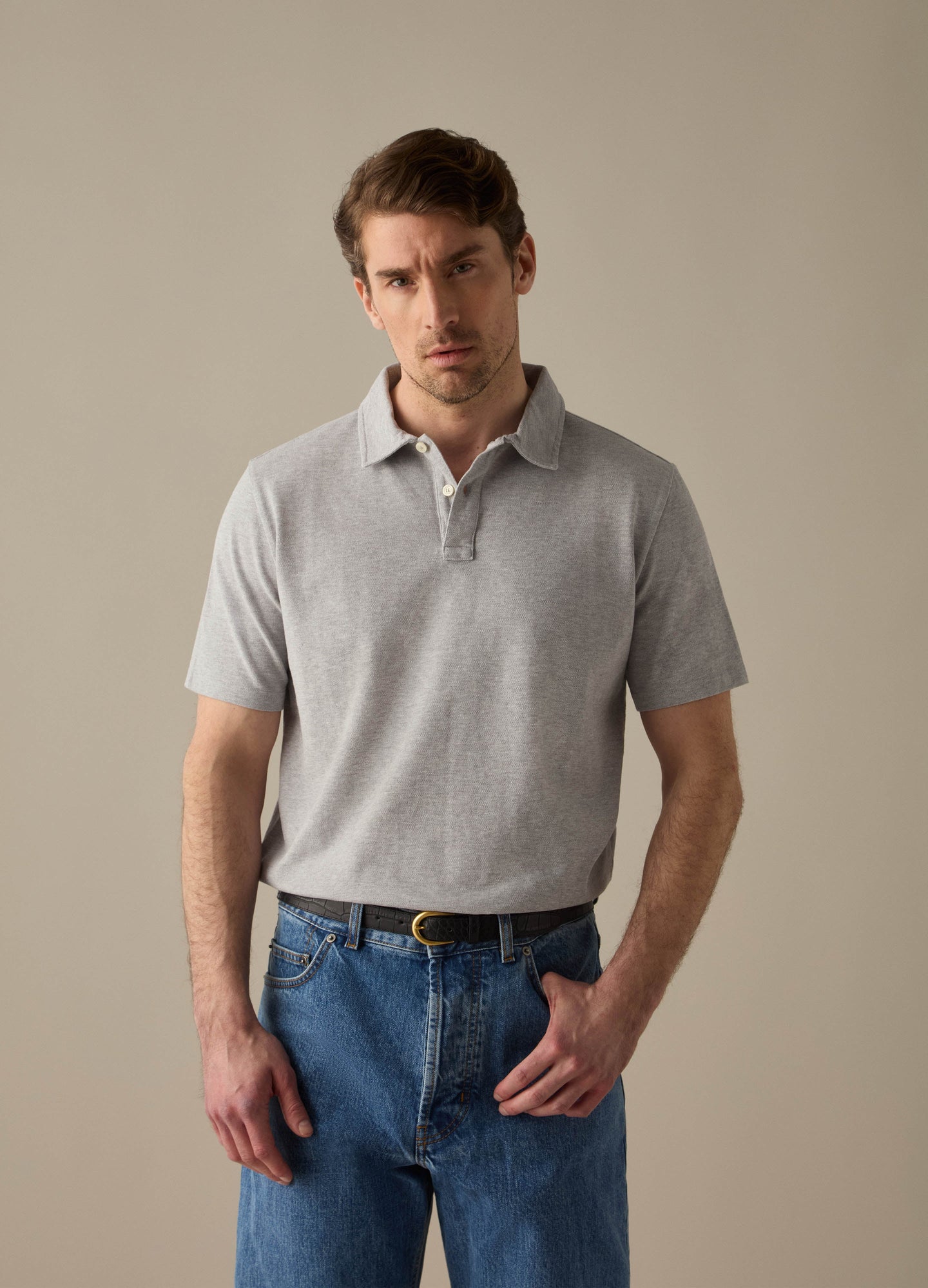 Torkel Short Sleeve Polo Shirt - Grey Melange Berg & Berg