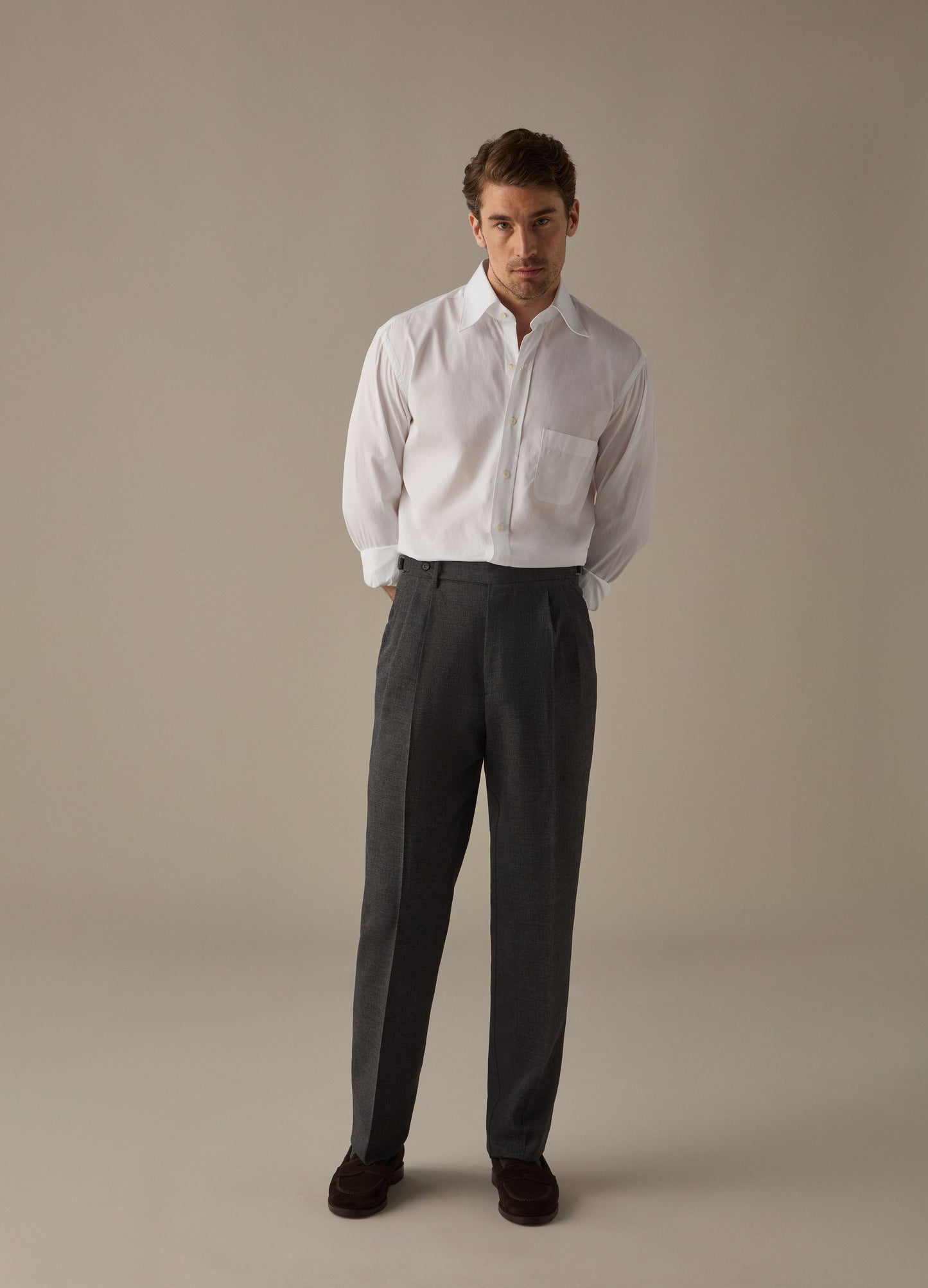 Antonio High Twist Wool Trousers - Mid Grey Berg & Berg