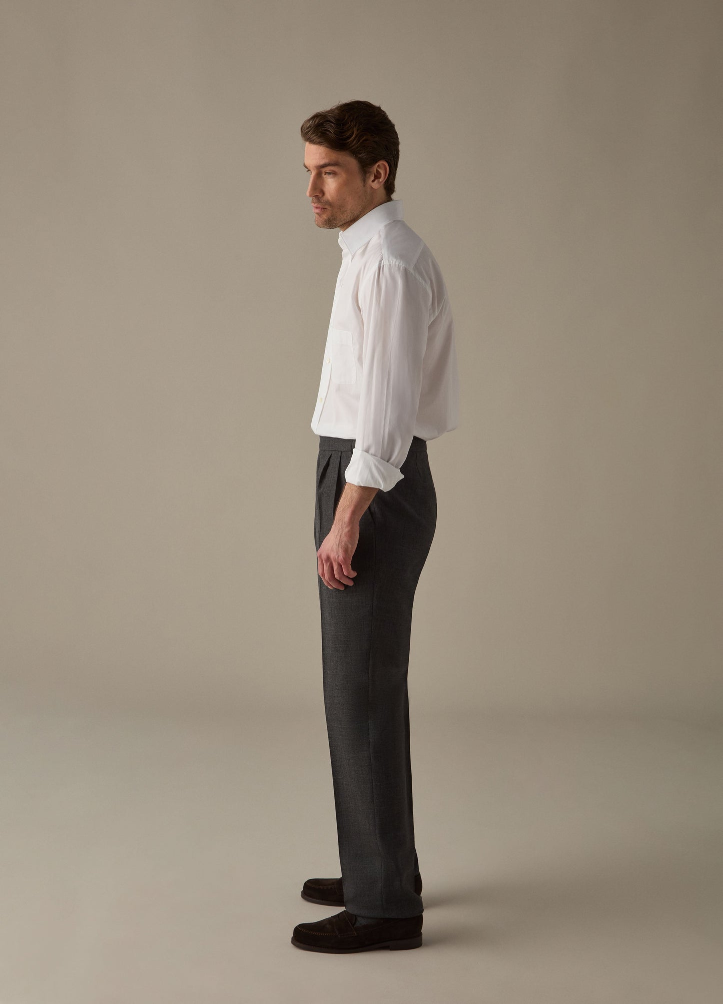 Antonio High Twist Wool Trousers - Mid Grey Berg & Berg
