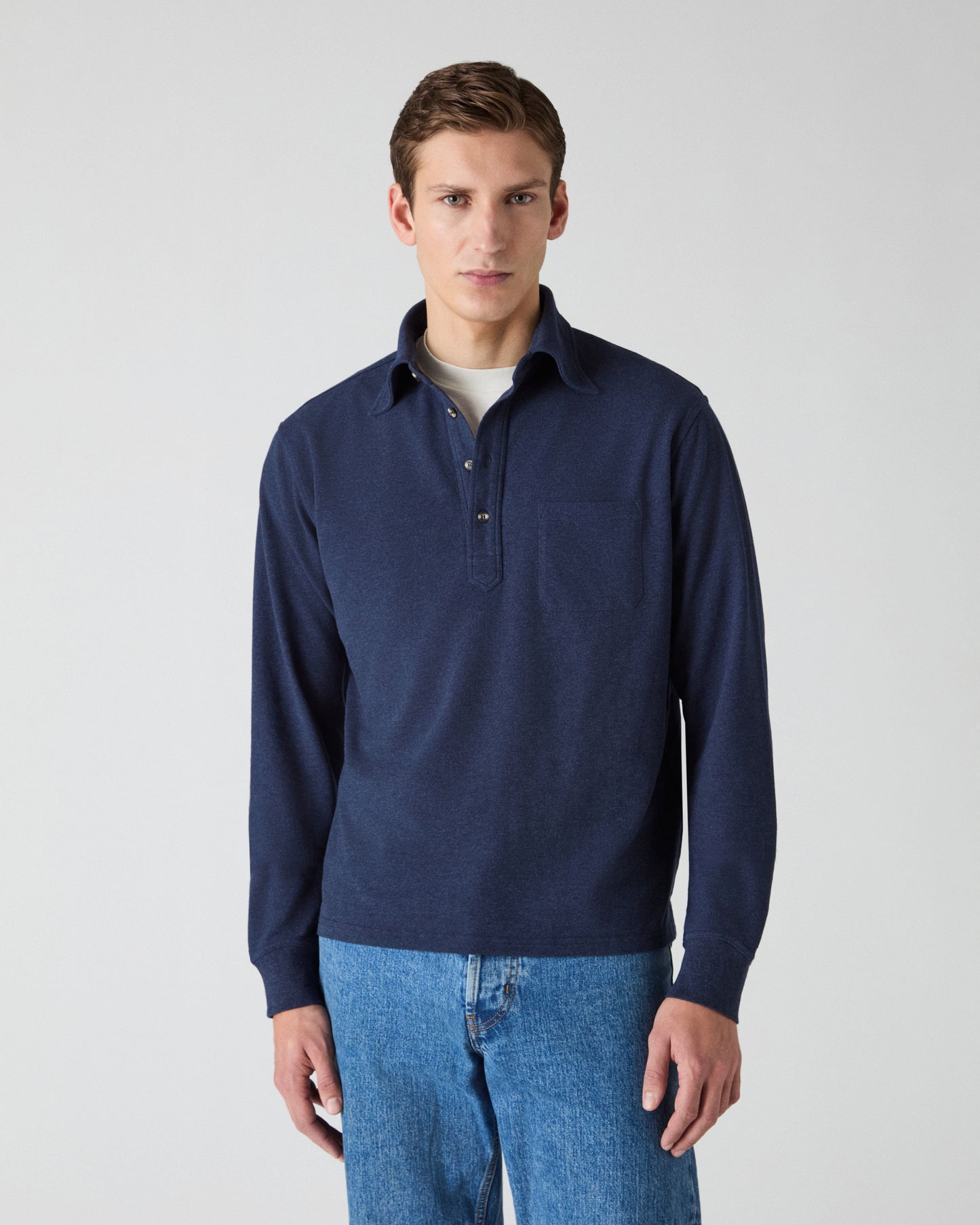 Teddy Long Sleeve Polo Shirt - Navy Melange Berg & Berg