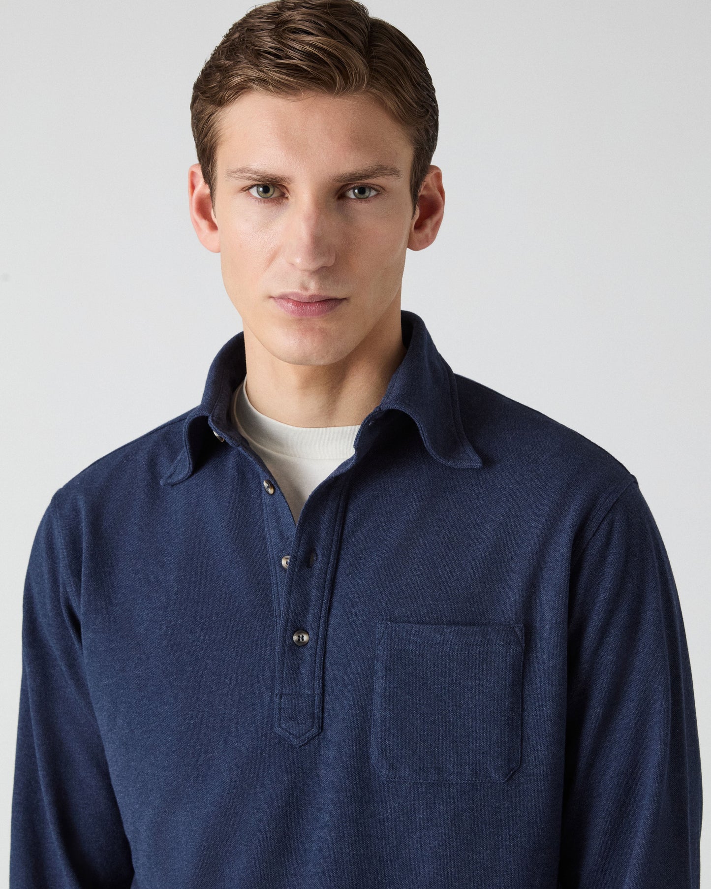 Teddy Long Sleeve Polo Shirt - Navy Melange Berg & Berg