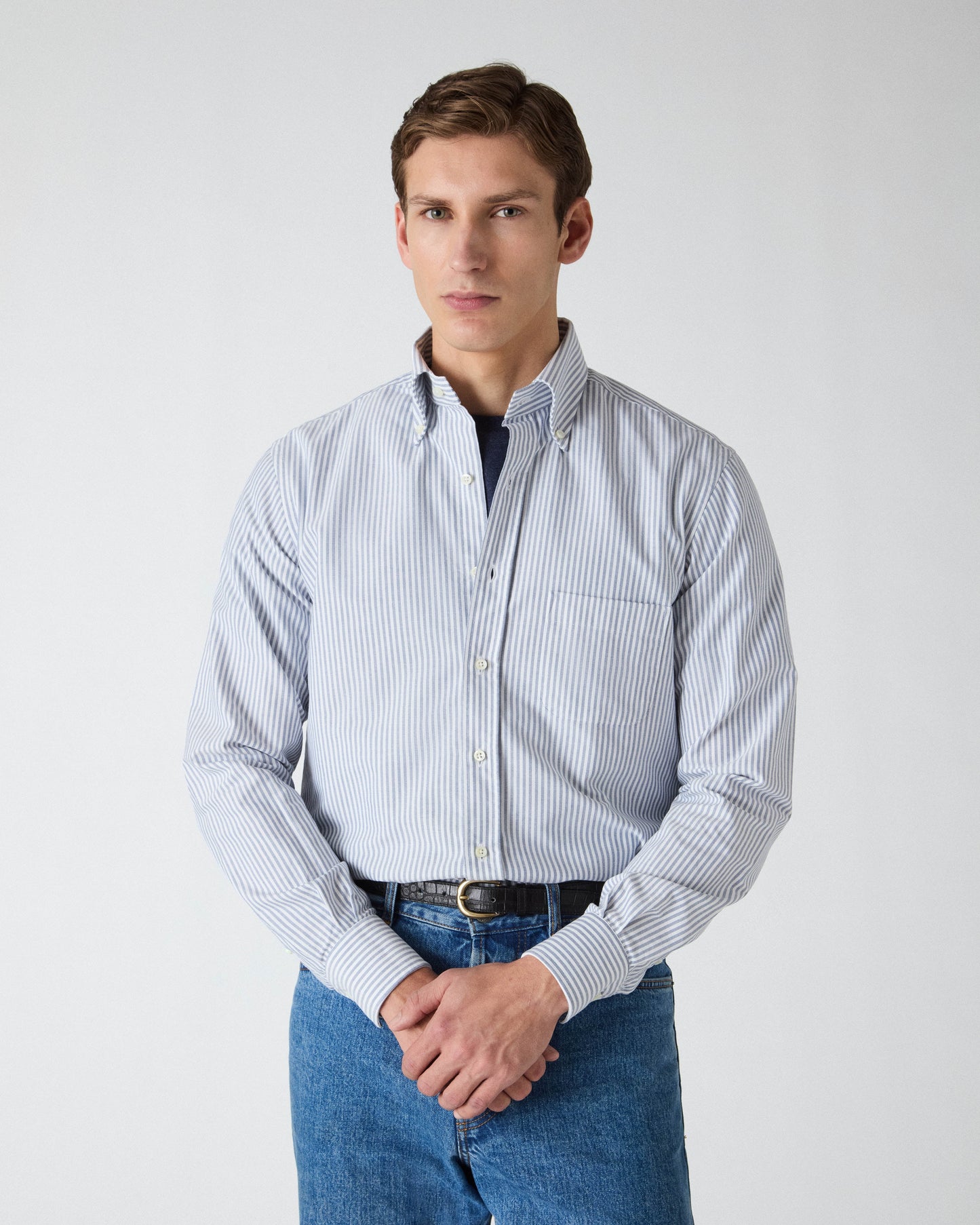 Ferdinand Oxford Button Down Shirt - White/Navy Berg & Berg