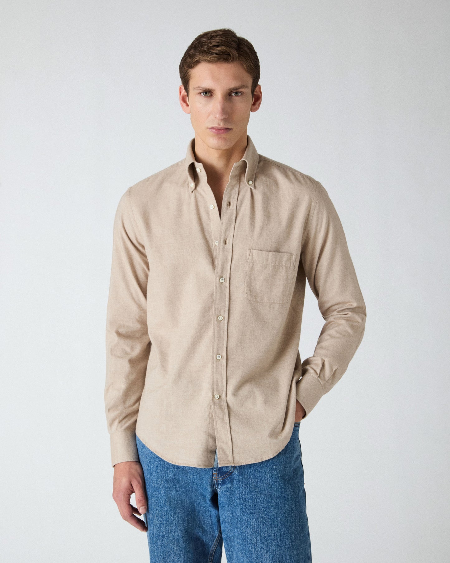Ferdinand Cotton/Cashmere Button Down Shirt - Camel Berg & Berg