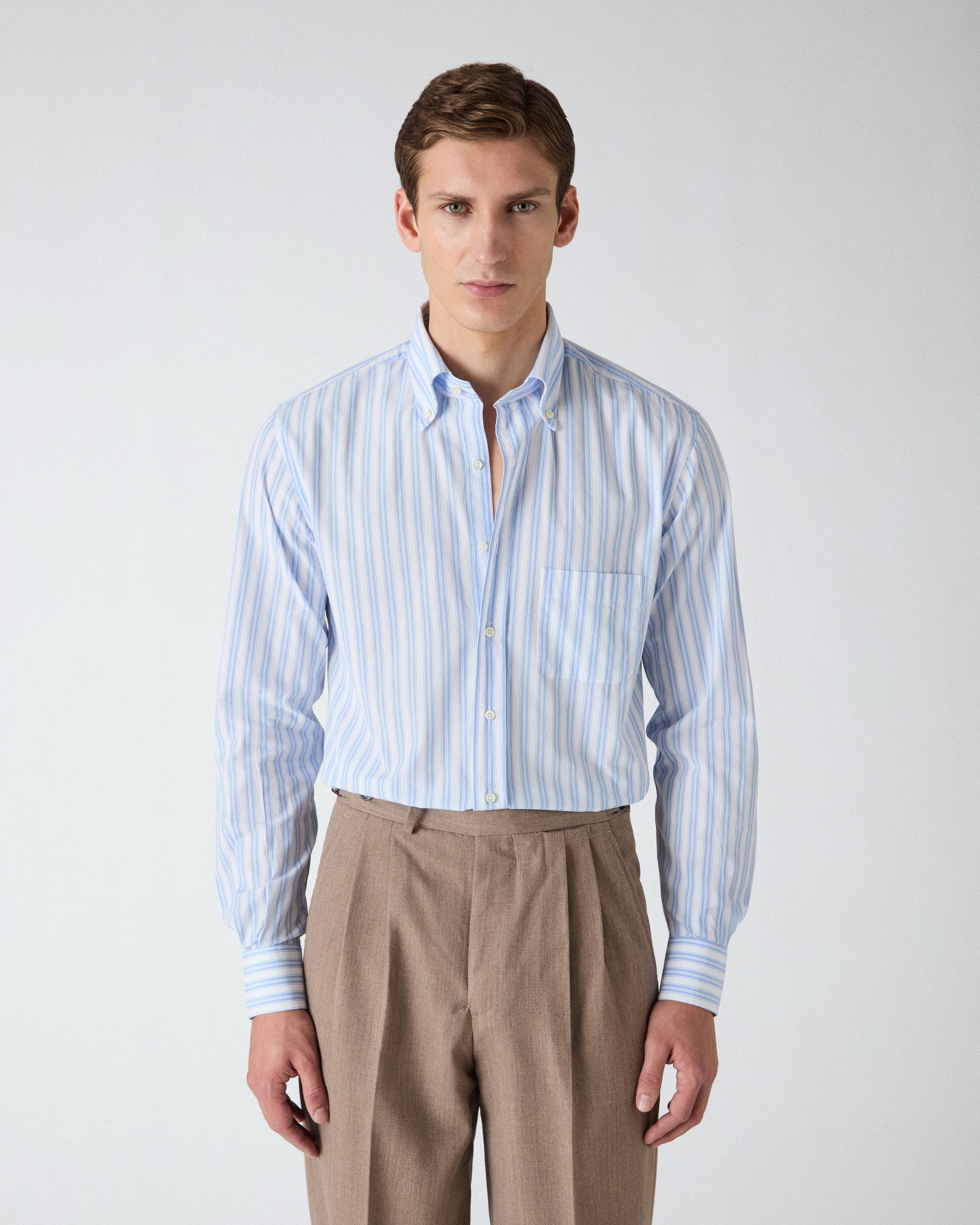 Ferdinand Poplin Button Down Shirt - White/Light Blue Berg & Berg