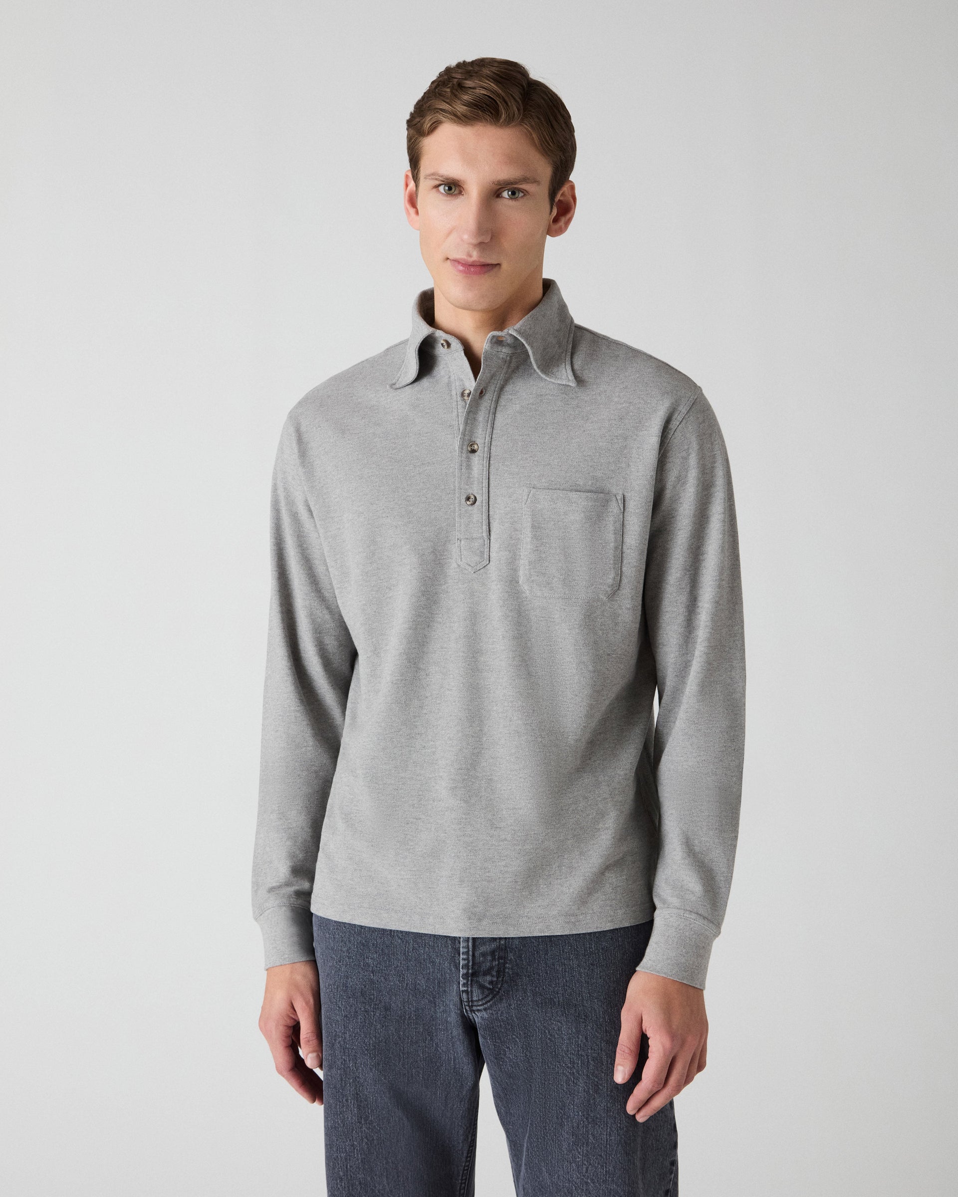Teddy Long Sleeve Polo Shirt - Grey Melange Berg & Berg