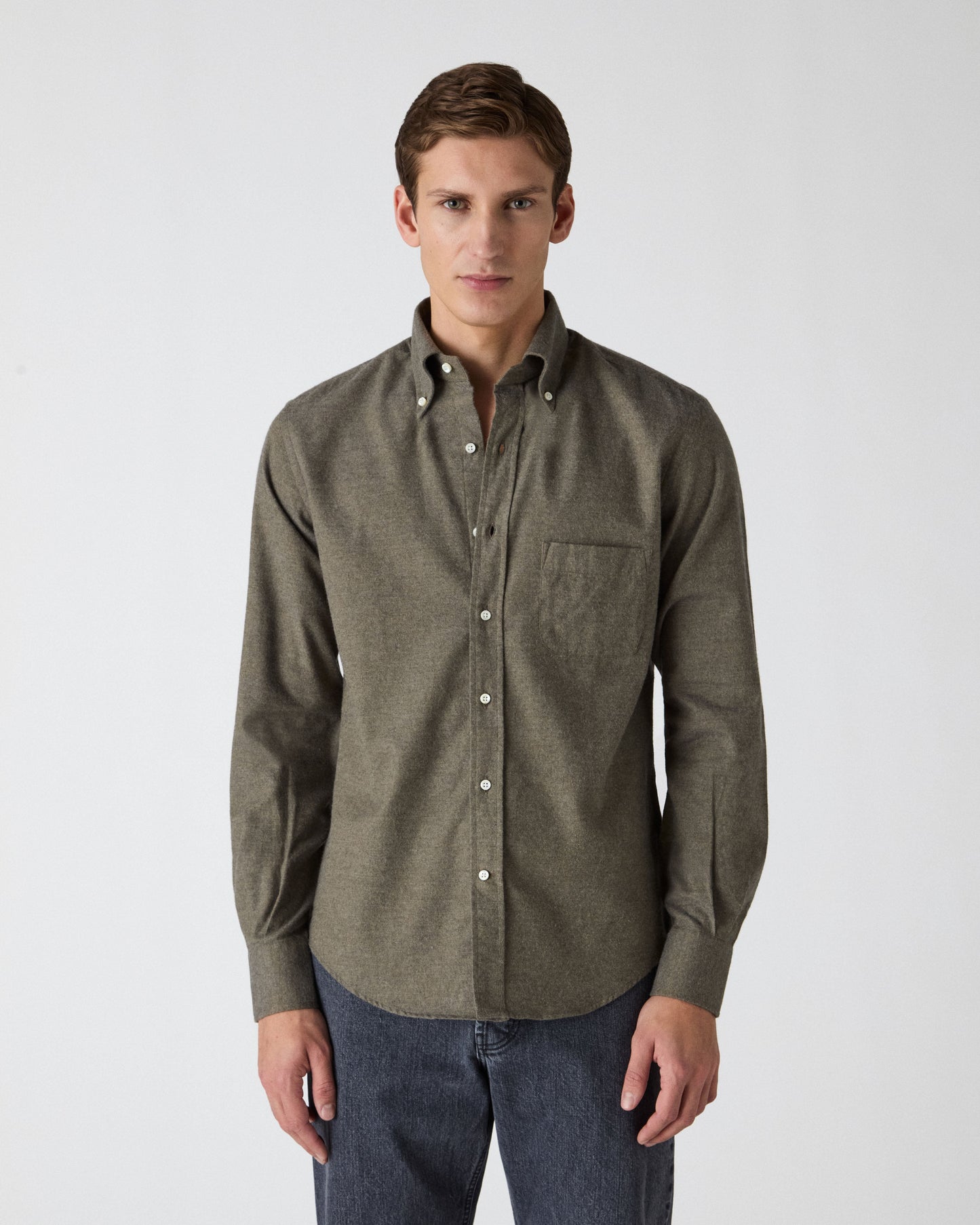 Ferdinand Cotton/Cashmere Button Down Shirt - Moss Green Berg & Berg
