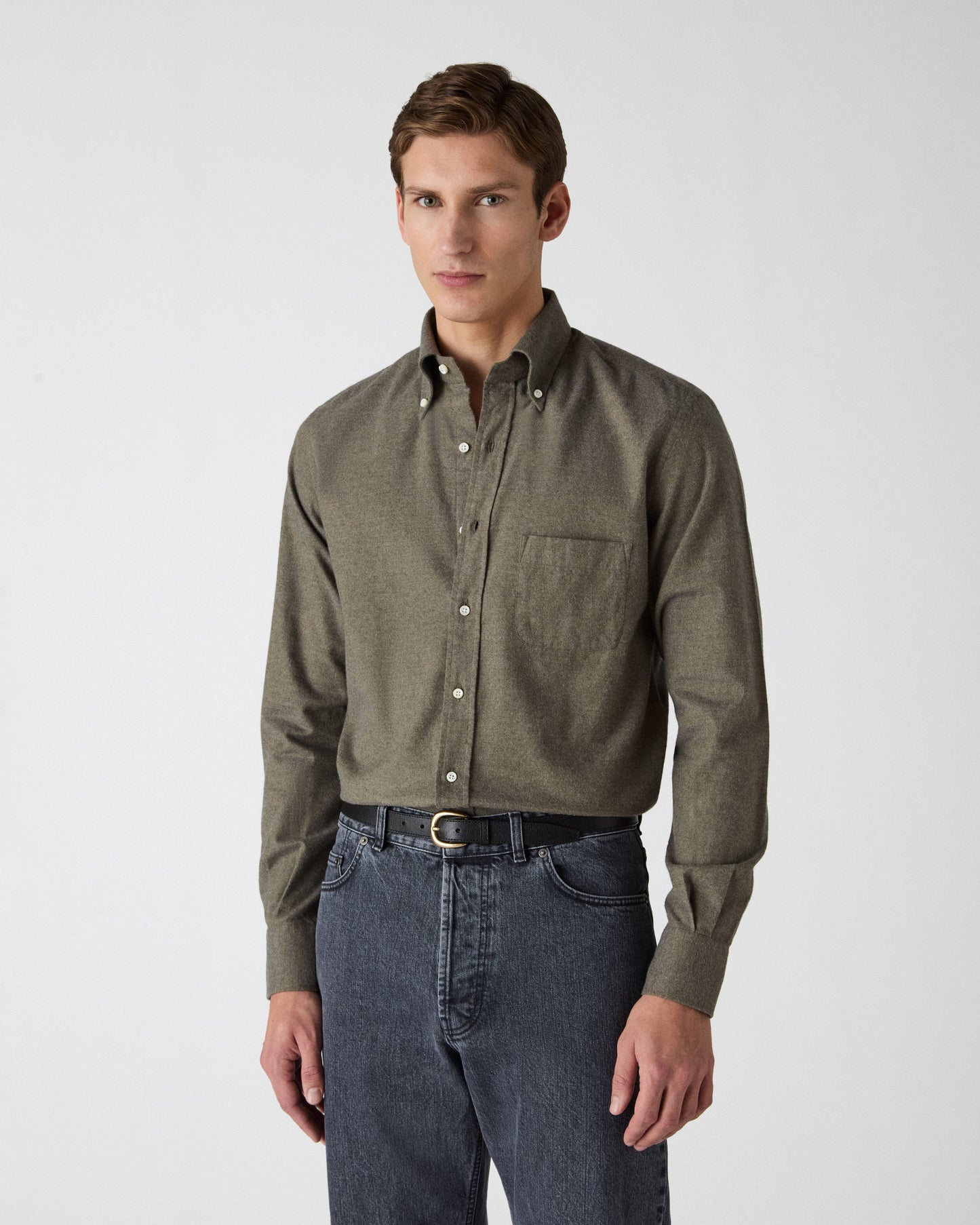 Ferdinand Cotton/Cashmere Button Down Shirt - Moss Green Berg & Berg
