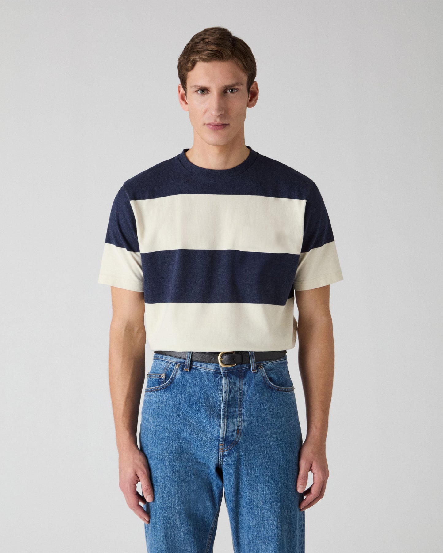 Torgny T-Shirt - Navy/White Block Stripe Berg & Berg
