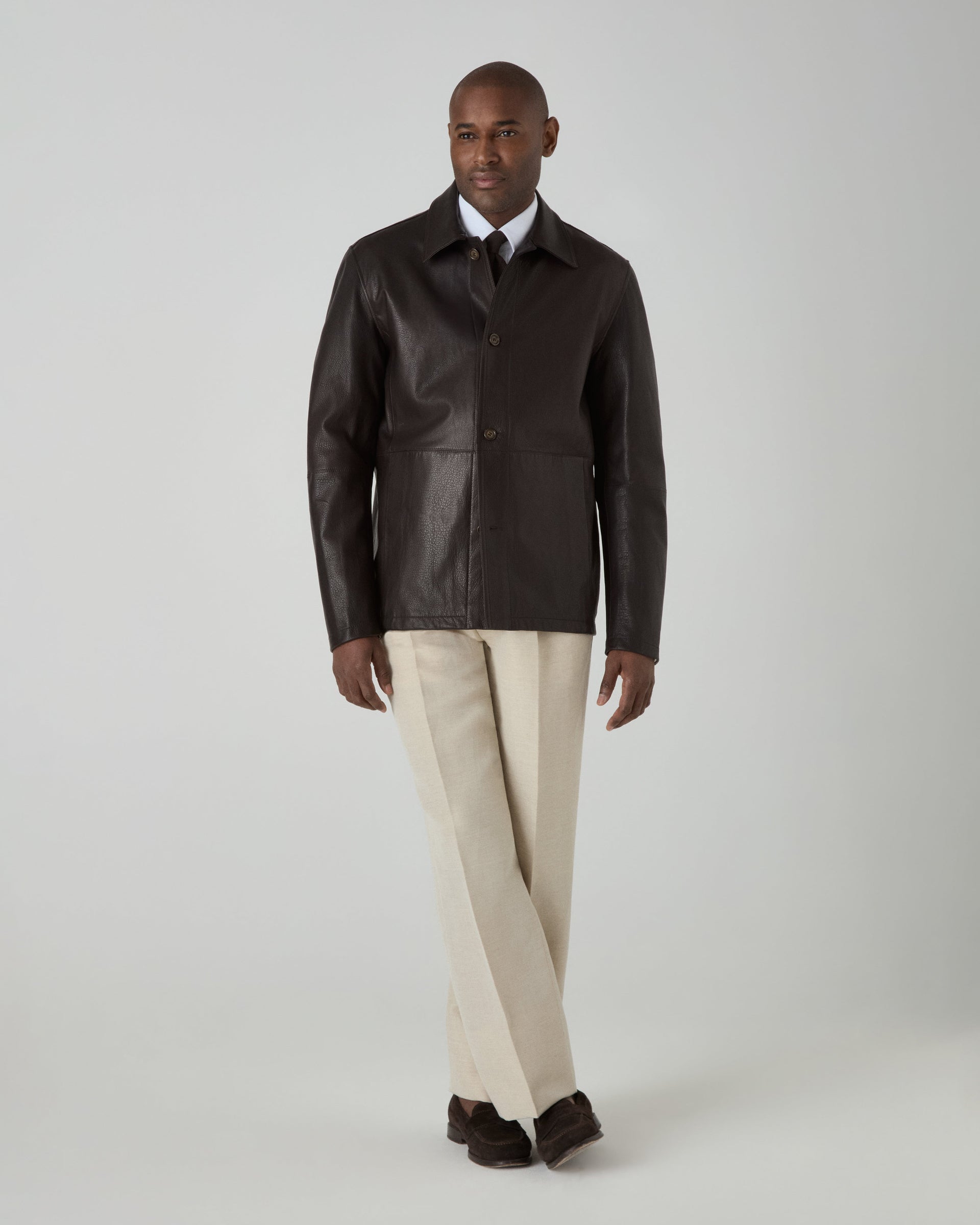 Noel Tumbled Leather Jacket - Dark Brown Berg & Berg