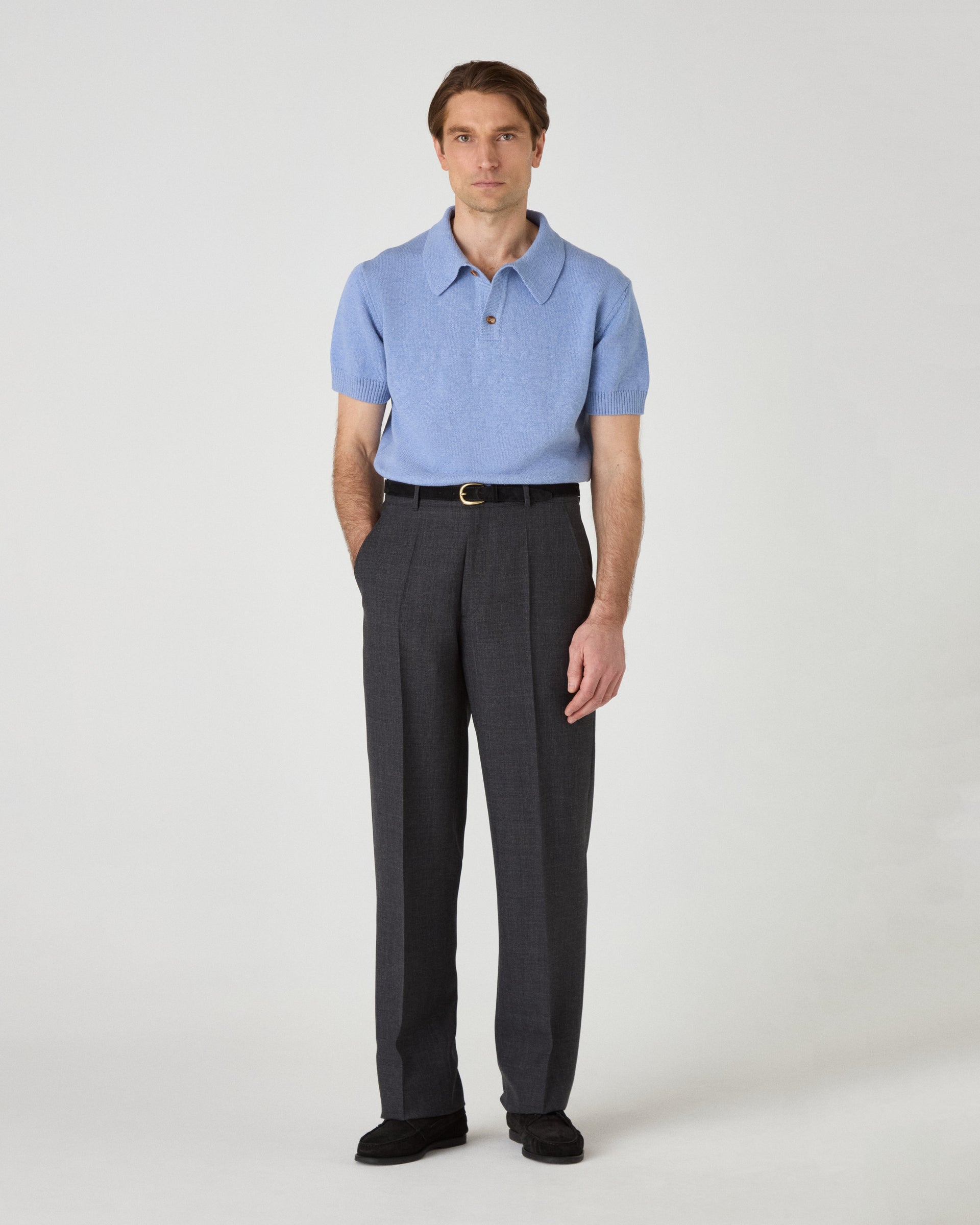 Alfredo High Twist Wool Trousers - Mid Grey Berg & Berg