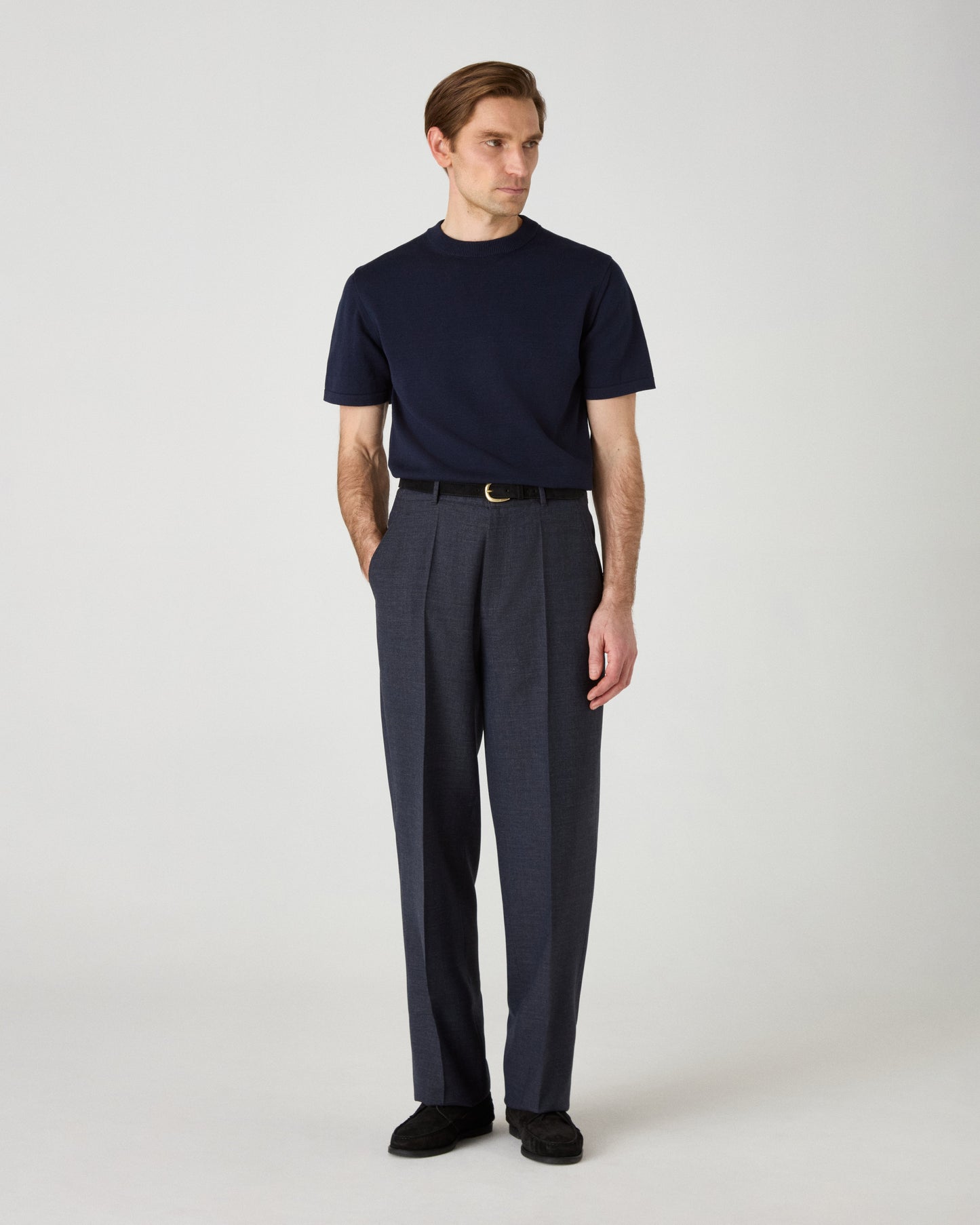 Alfredo High Twist Wool Trousers - Air Force Blue Berg & Berg