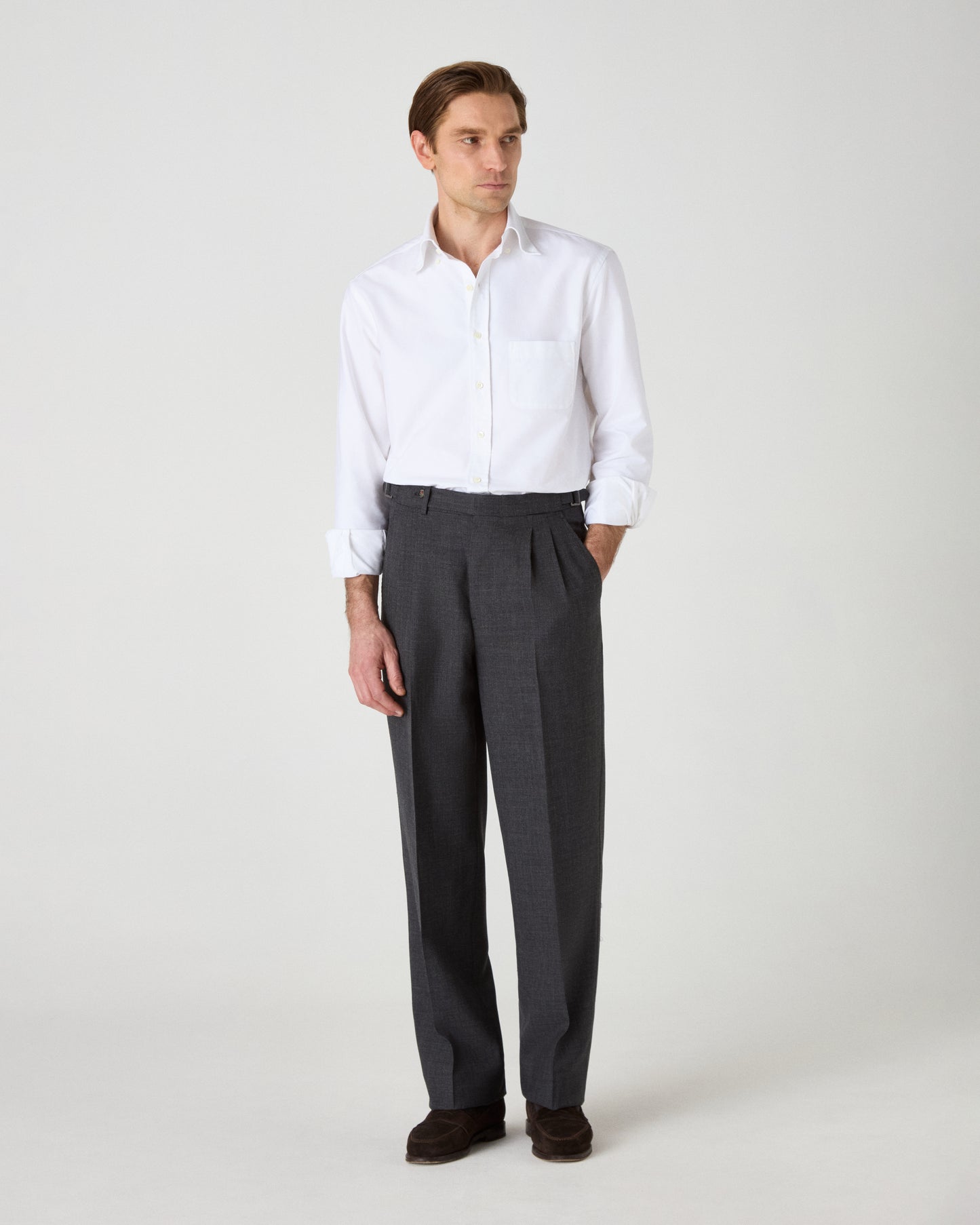 August High Twist Wool Trousers - Mid Grey | Berg & Berg