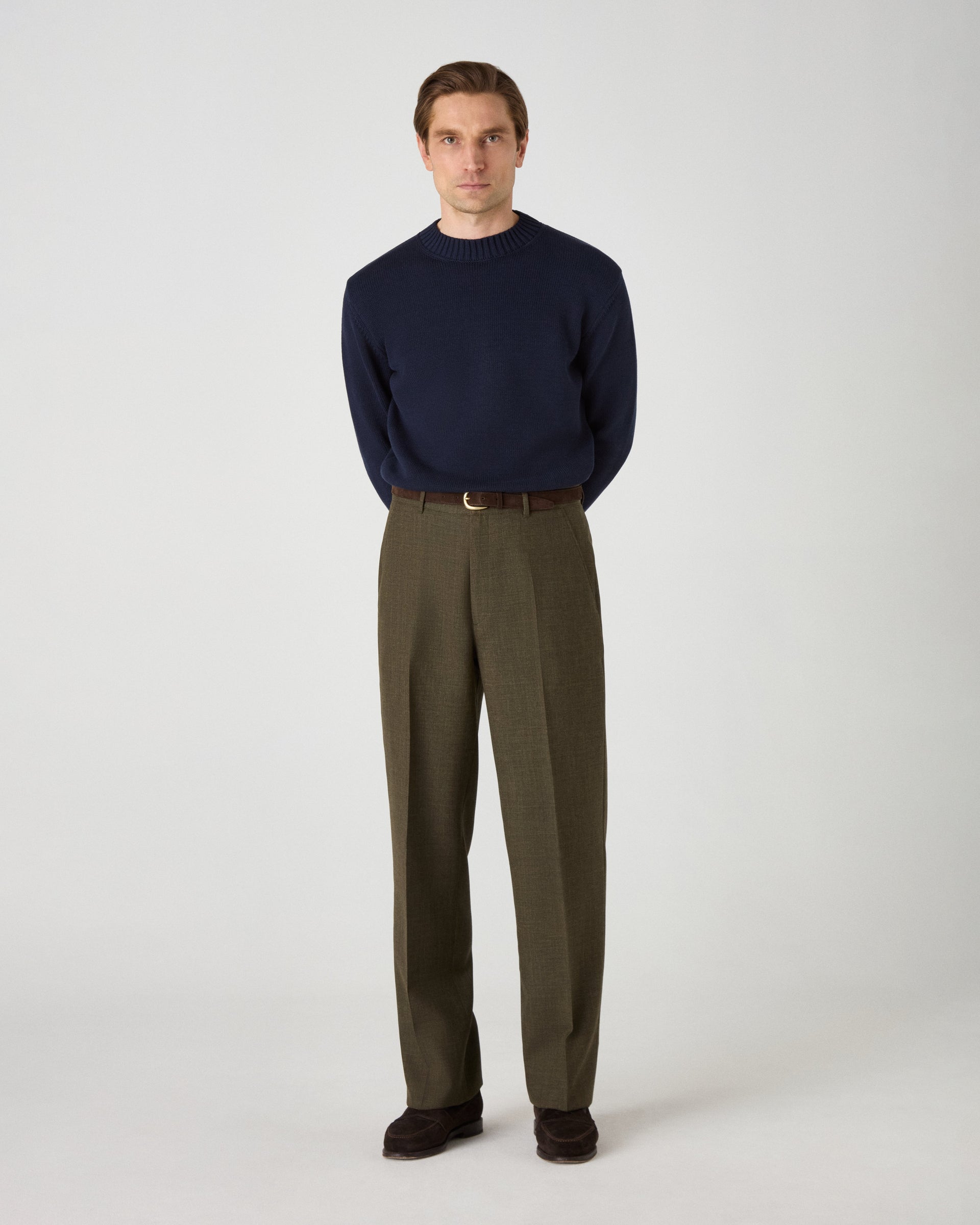 Alfredo High Twist Wool Trousers - Moss Green Berg & Berg
