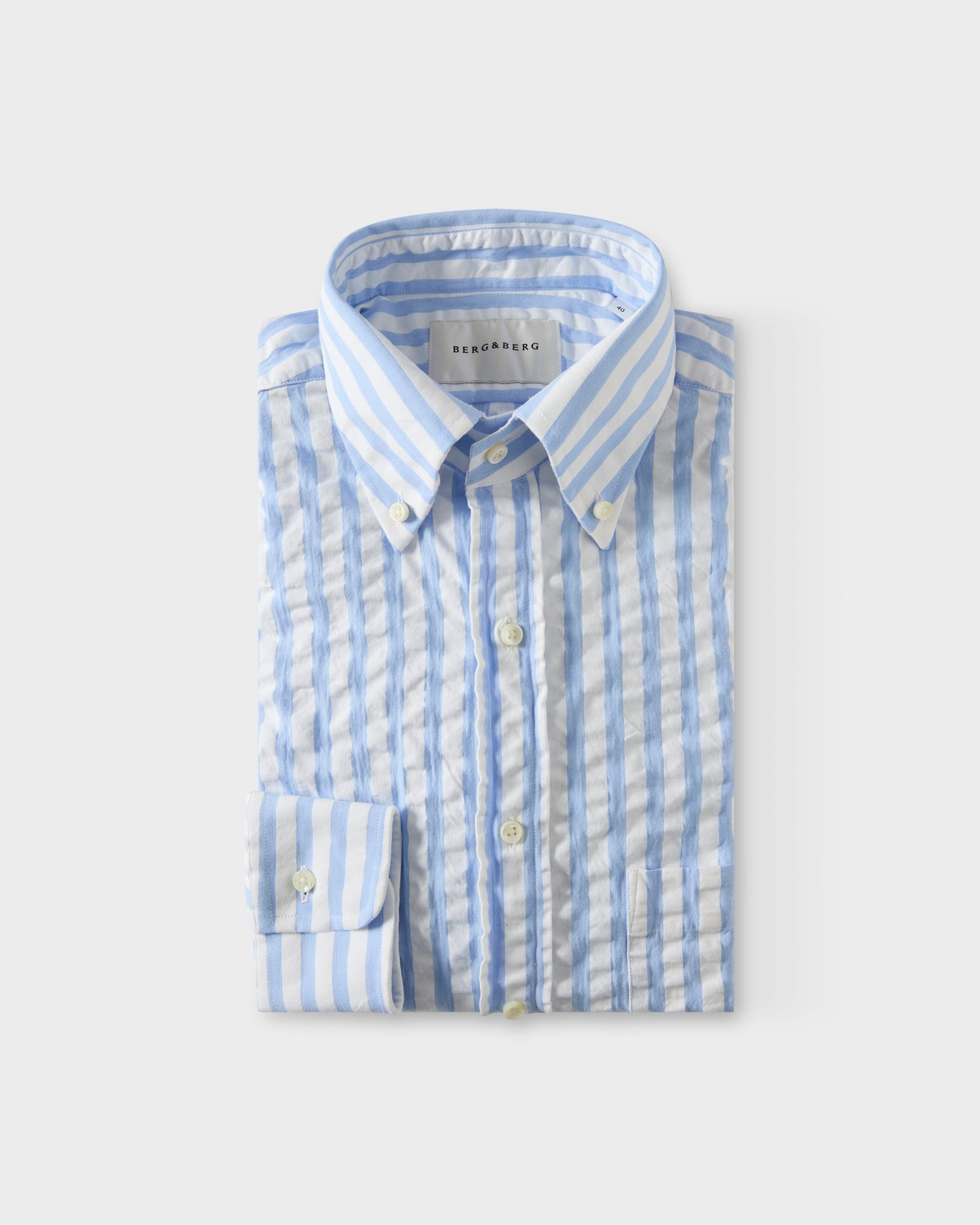 Ferdinand Seersucker Button Down Shirt - White/Light Blue Berg & Berg