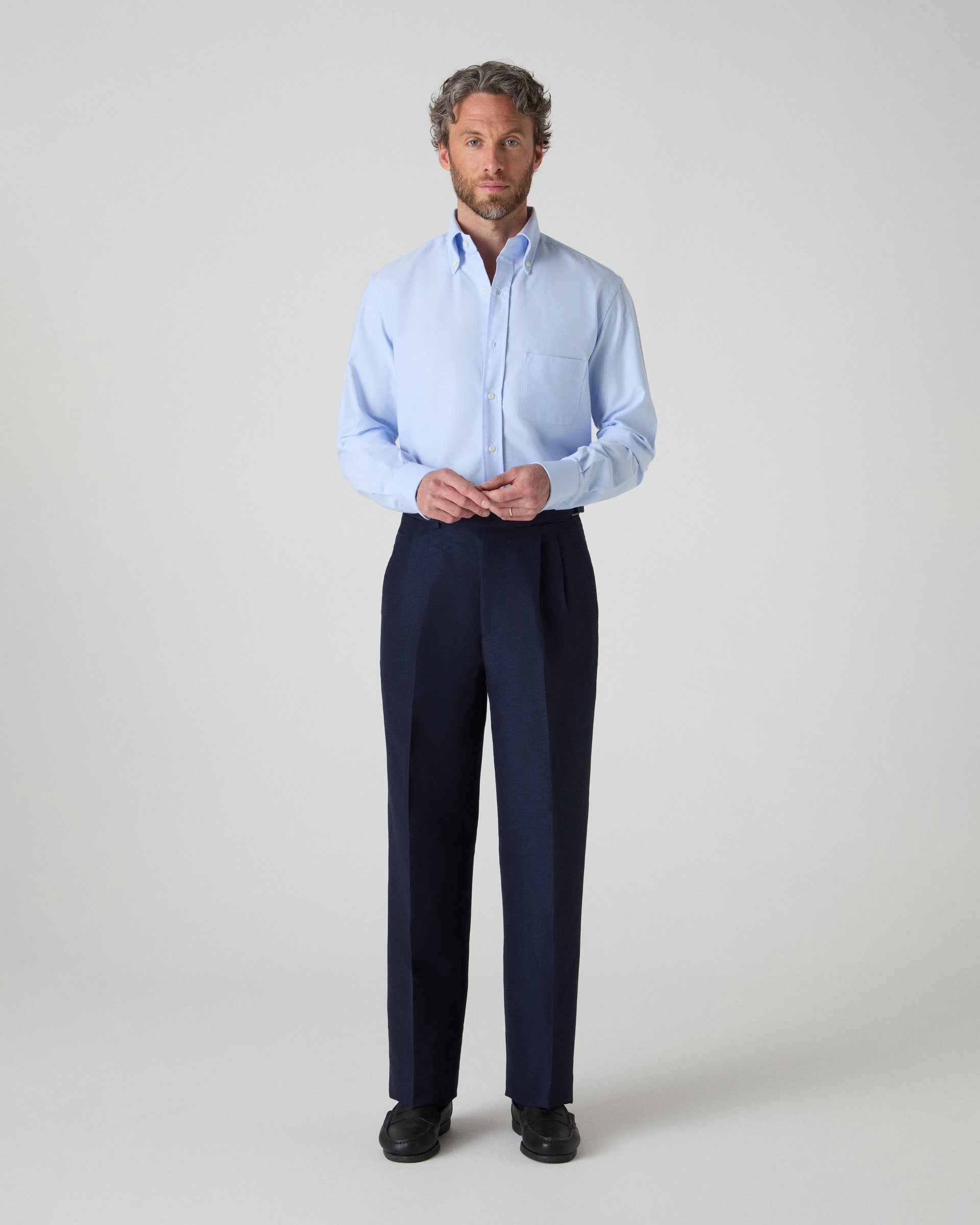 August Wool/Linen Trousers - Light Navy Berg & Berg