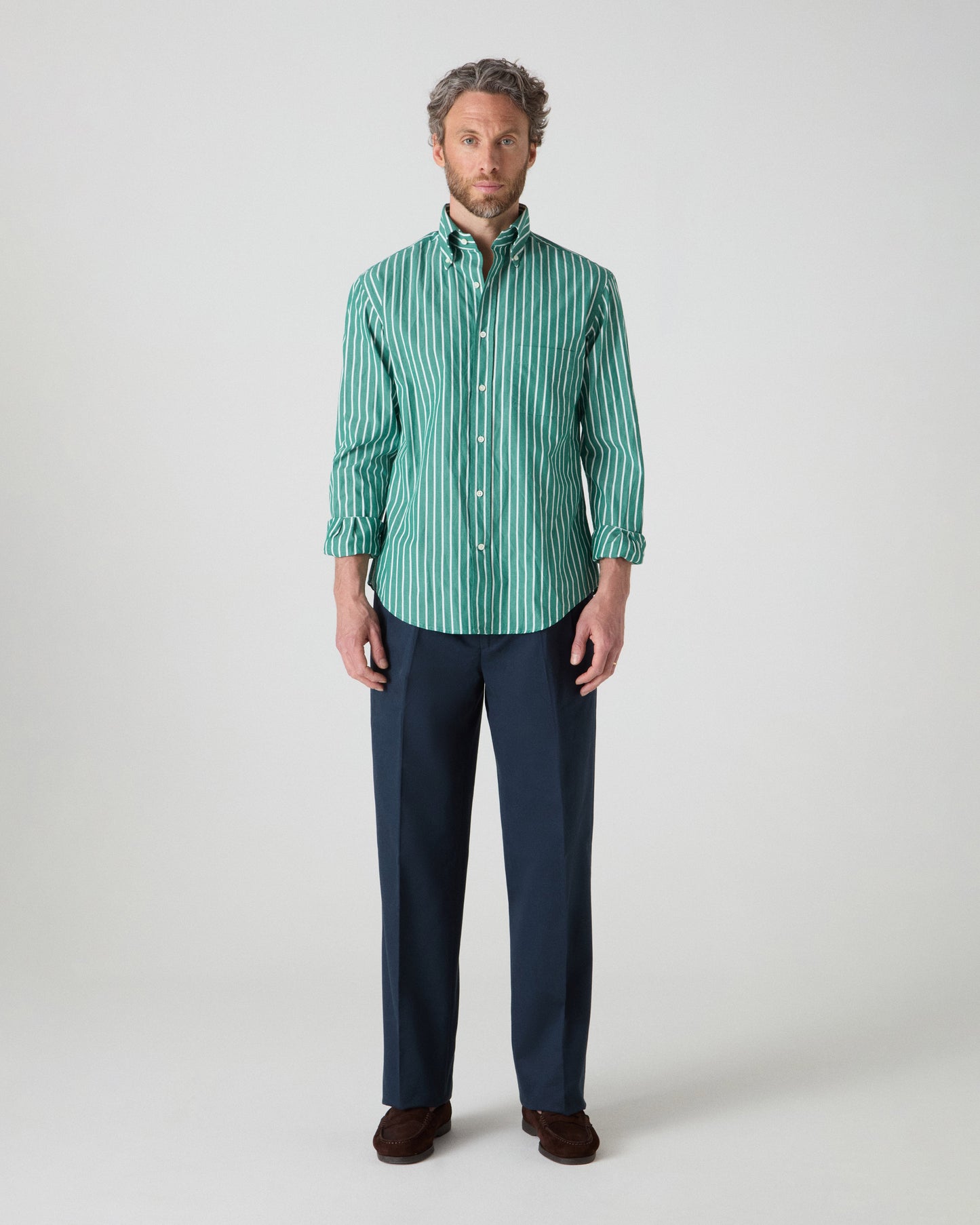 Ferdinand Poplin Button Down Shirt - Pine/White | Berg & Berg
