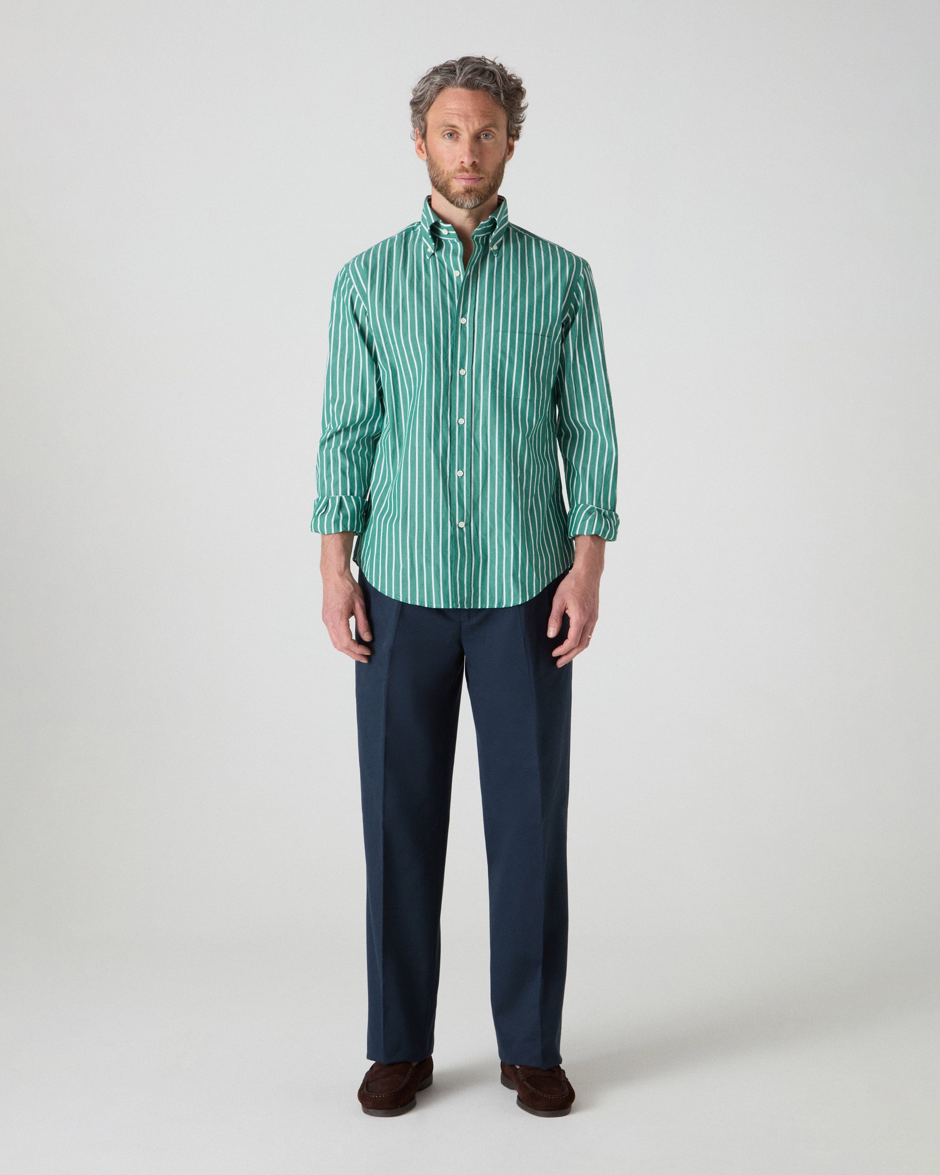 Ferdinand Poplin Button Down Shirt - Pine/White | Berg & Berg