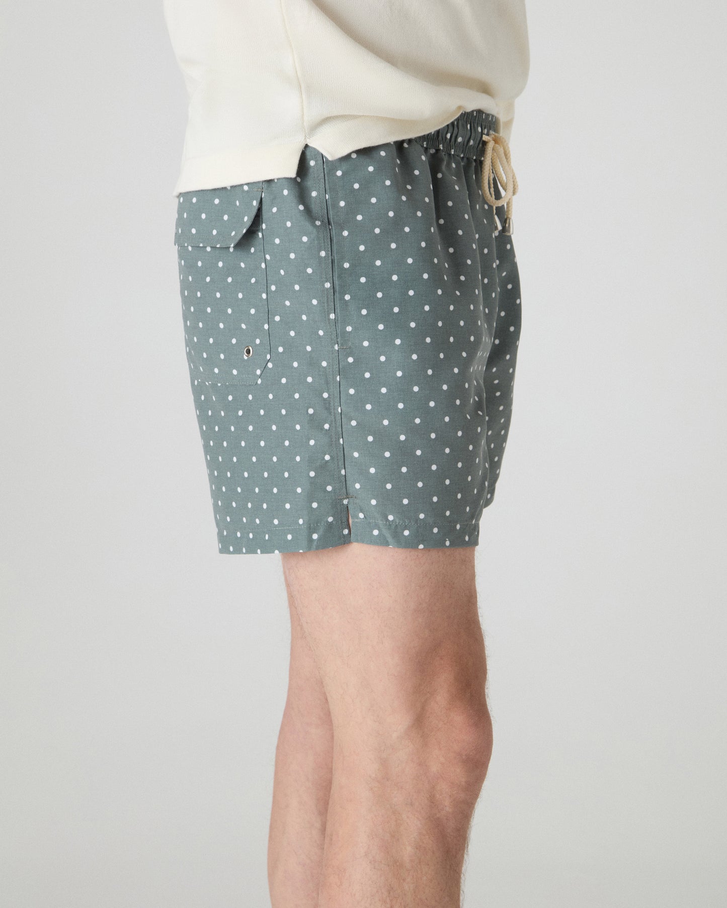 Alberto Seersucker Swim Shorts - Olive/White Dots bergbergstore