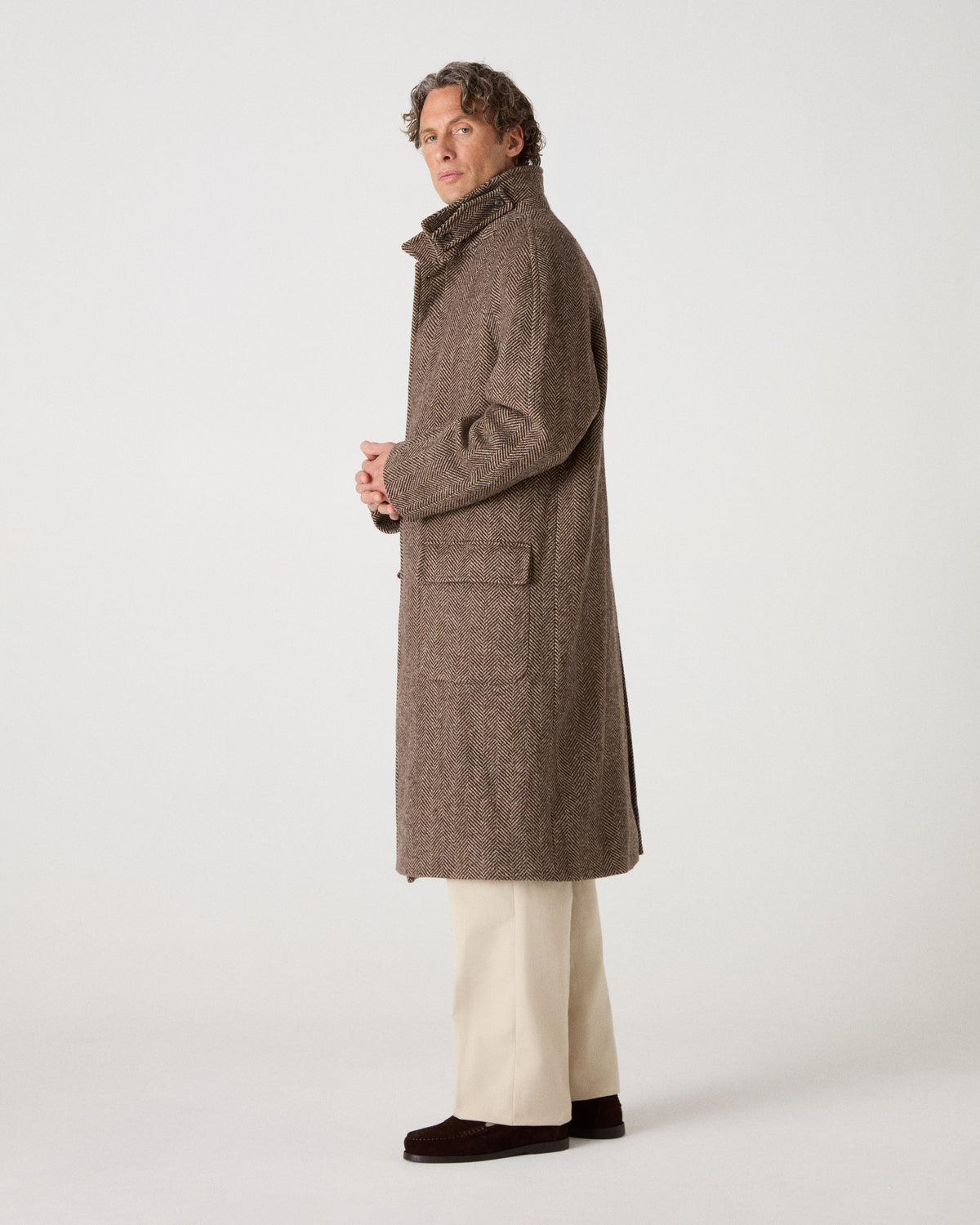 Nelson II Tweed Raglan Coat - Brown/Cream