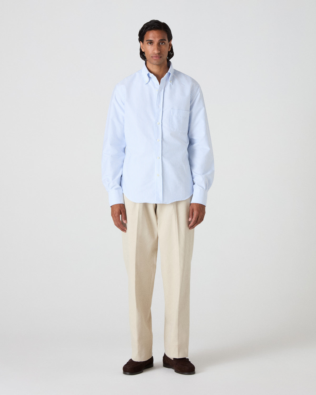Ferdinand Oxford Button Down Shirt - White/Blue Stripe Berg & Berg