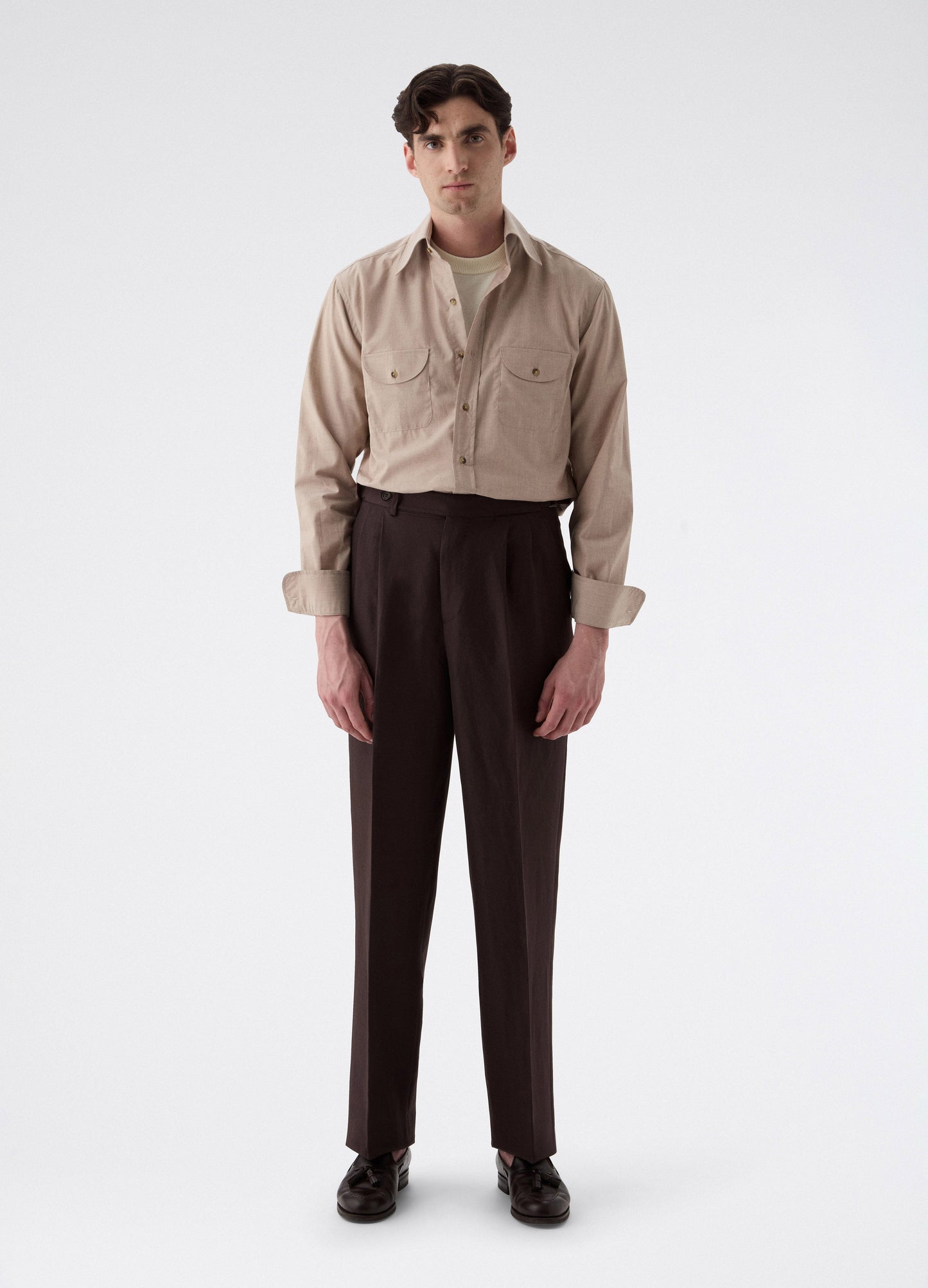 August Wool/Linen Trousers - Brown | Berg & Berg