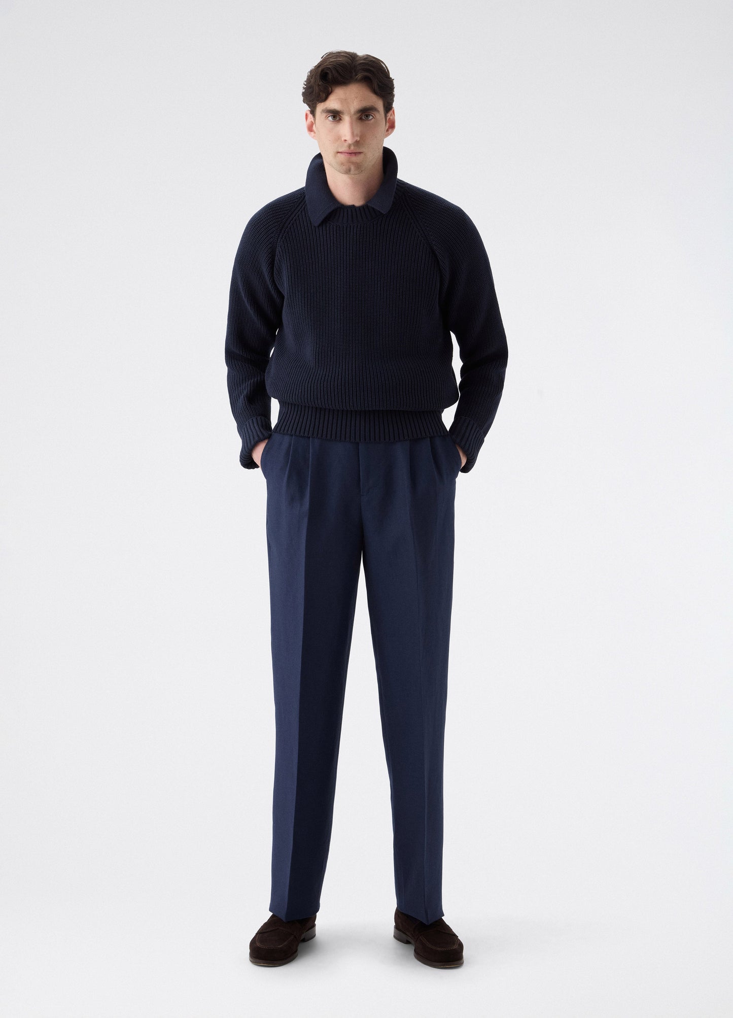 August Wool/Linen Trousers - Navy | Berg & Berg