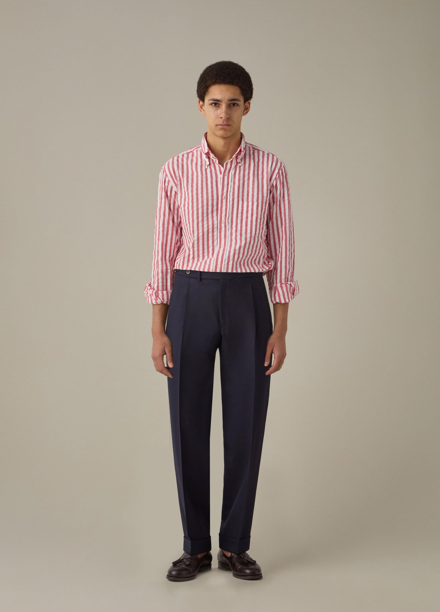 Antonio High Twist Wool Trousers - Navy Berg & Berg