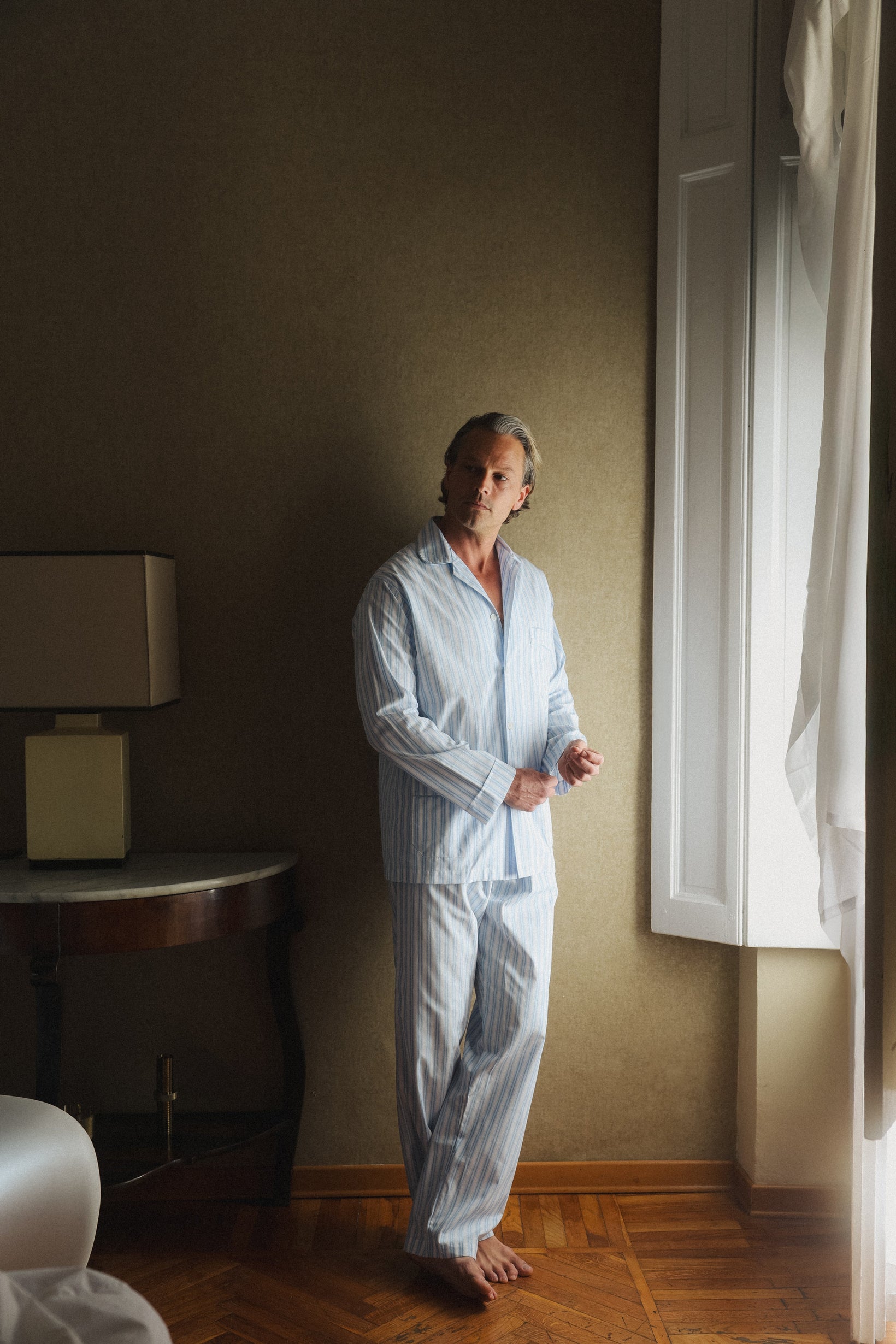 Olle Poplin Pyjama - White/Light Blue Berg & Berg