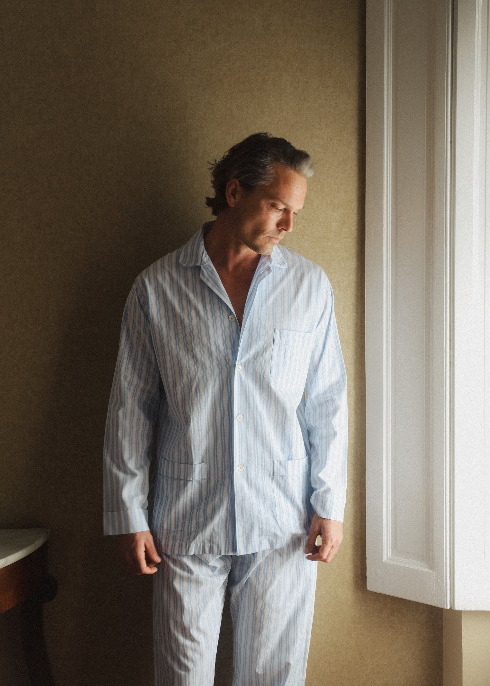 Olle Poplin Pyjama - White/Light Blue Berg & Berg