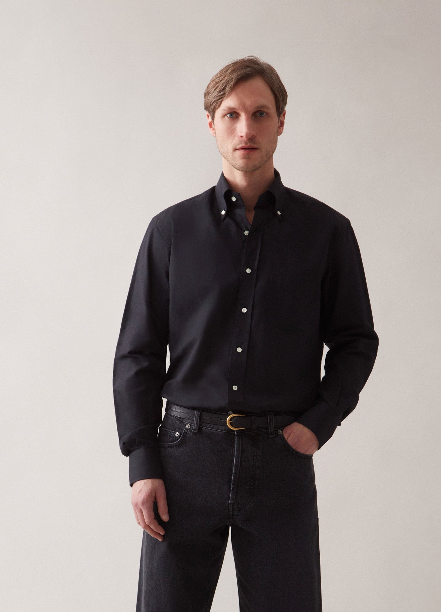 Ferdinand Cotton/Linen Button Down Shirt - Black Berg & Berg